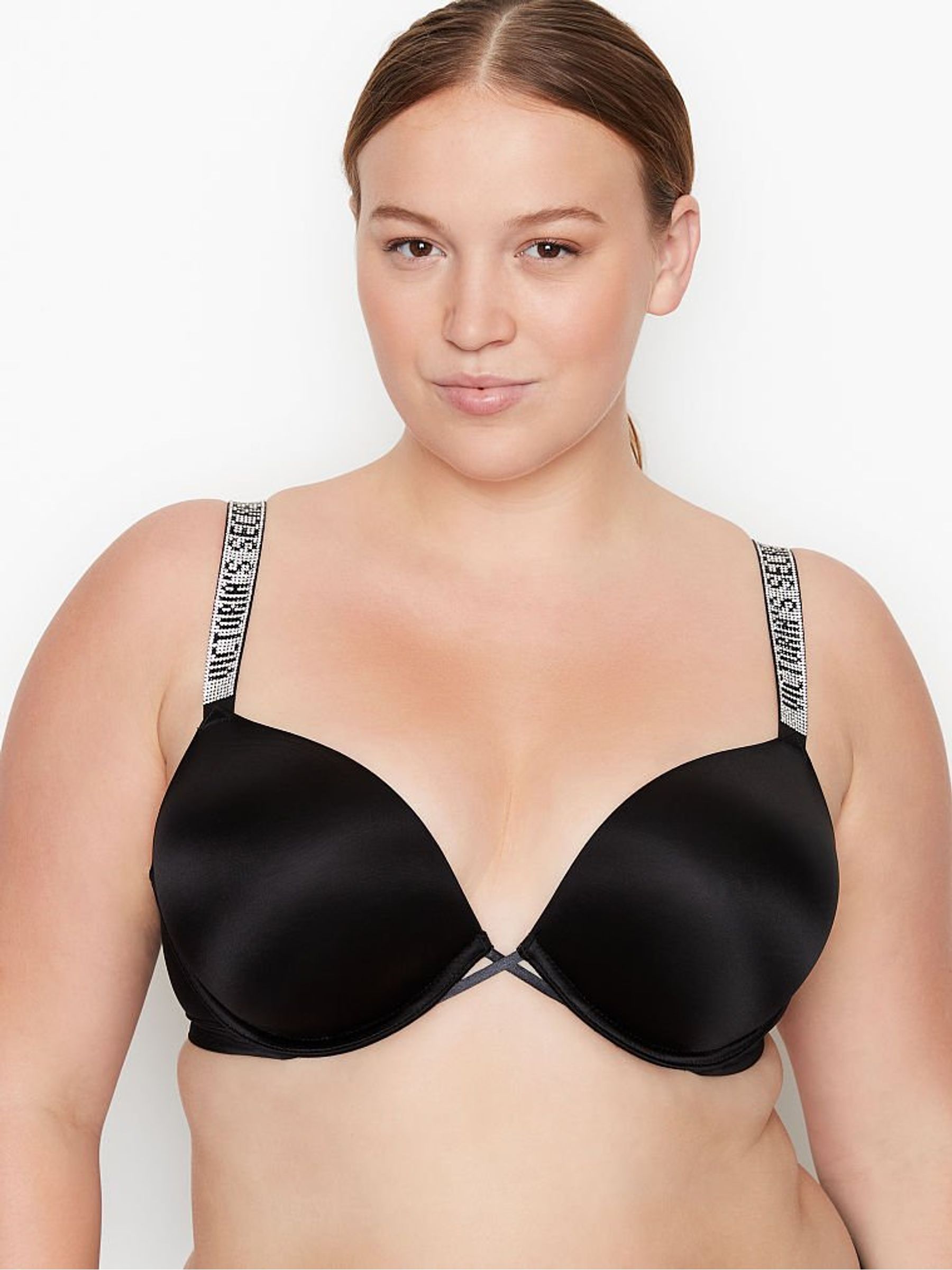 Black Add 2 Cups Push Up Bombshell Shine Strap Bra - Image 1 of 2