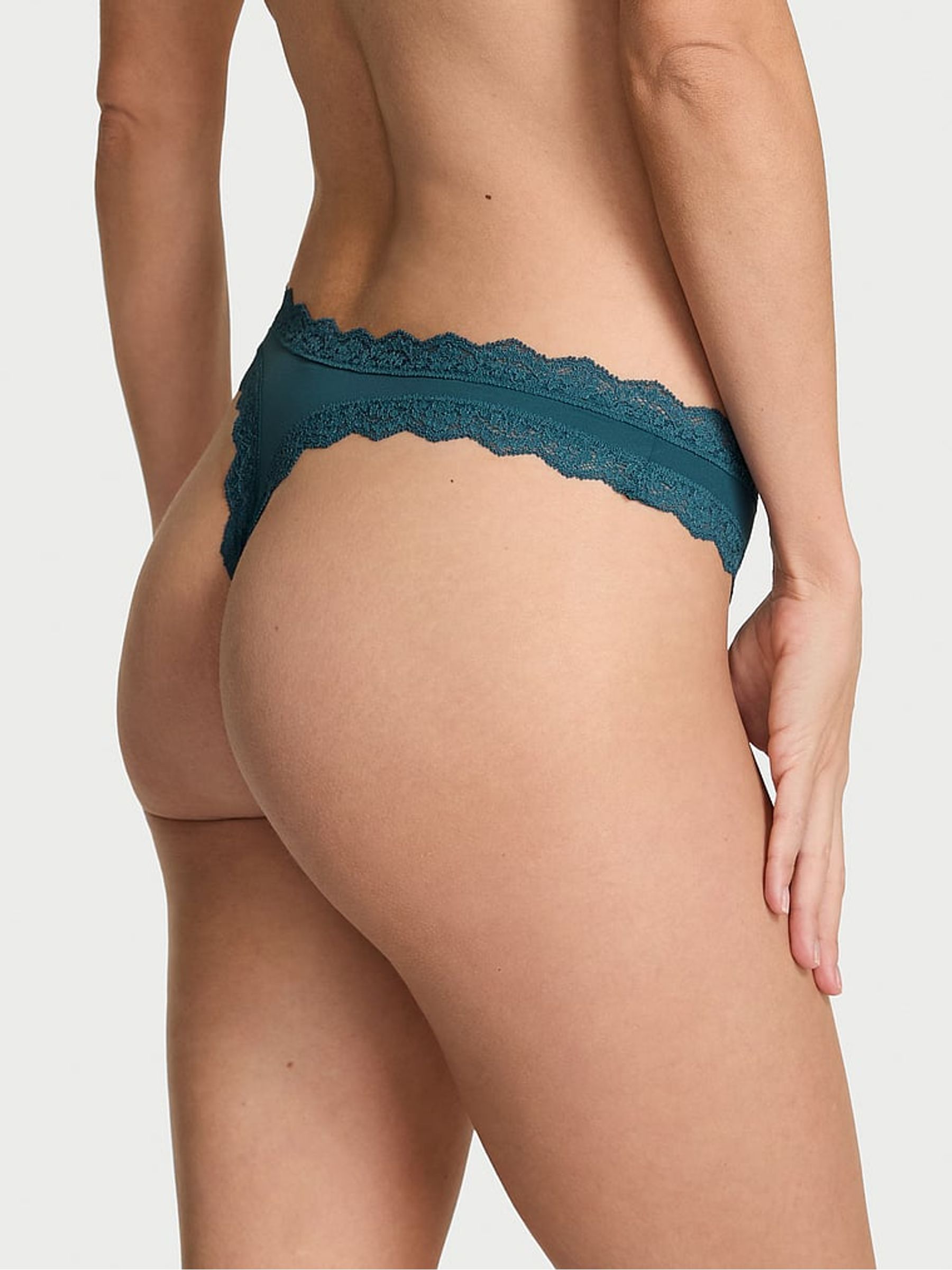 Teal Haze Blue Lace Trim Thong Knickers - Image 2 of 2