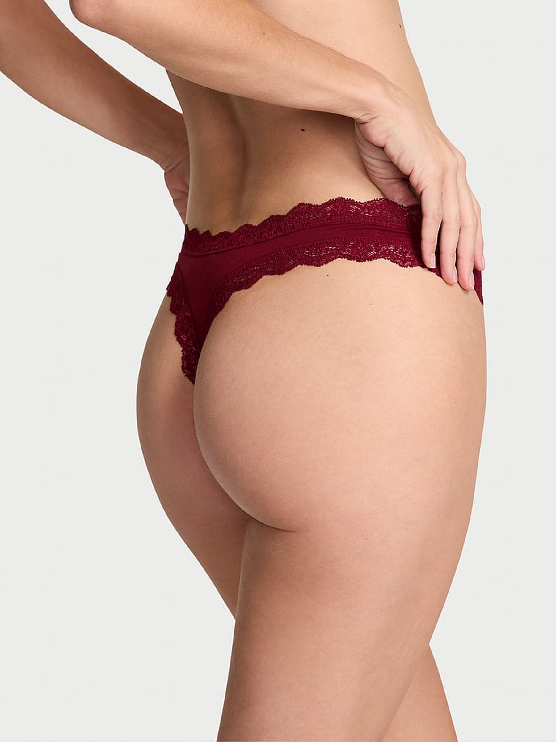 Sangria Red Lace Trim Thong Knickers - Image 2 of 2