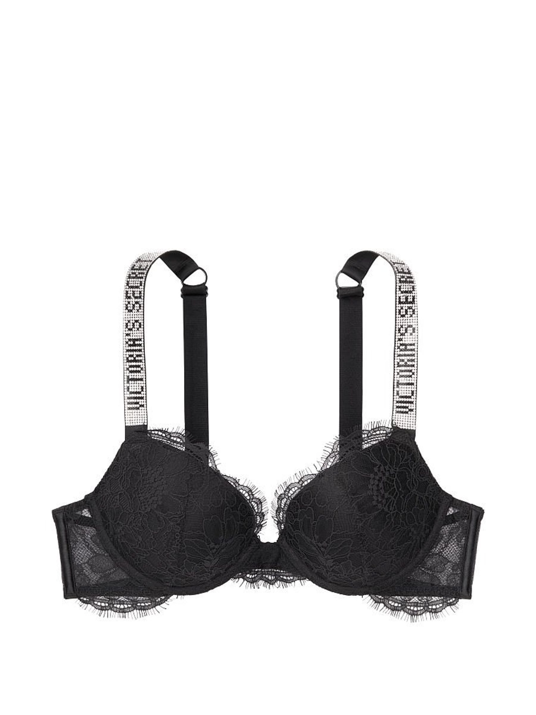 Black Push Up Shine Strap Lace Bra - Image 4 of 5