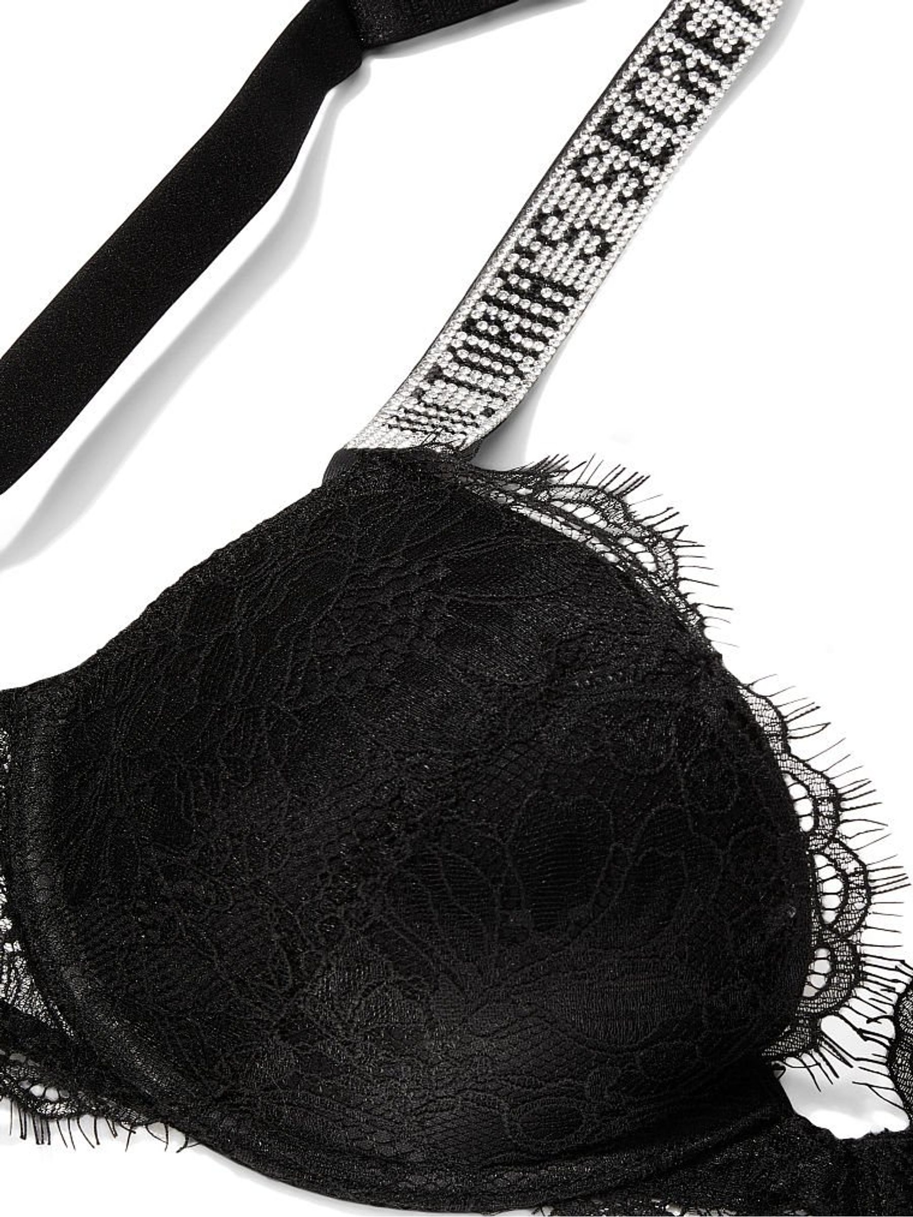 Black Push Up Shine Strap Lace Bra - Image 5 of 5