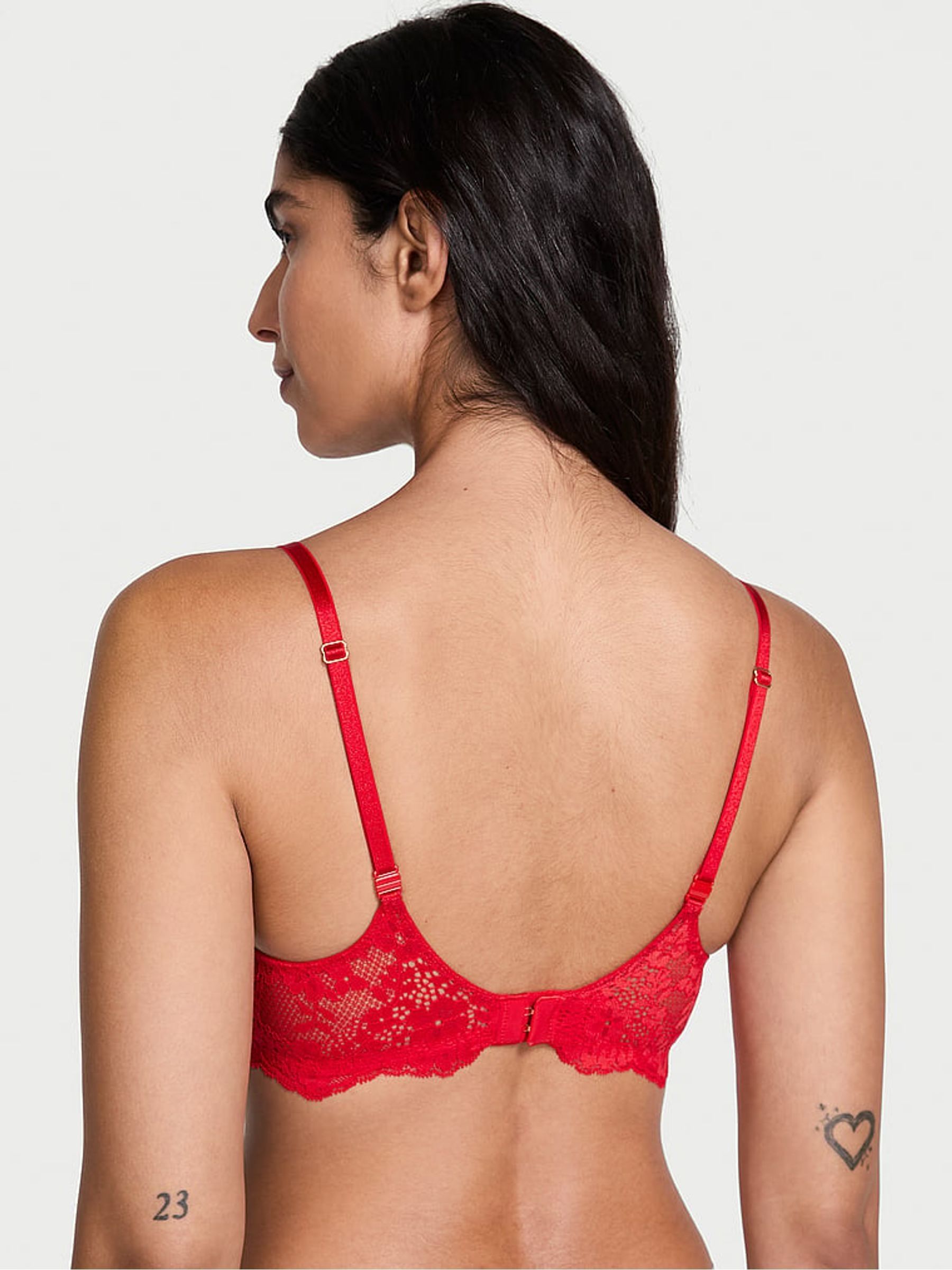 Bright Vermillion Red Lightly Lined Demi Lace Bra - Image 2 of 3