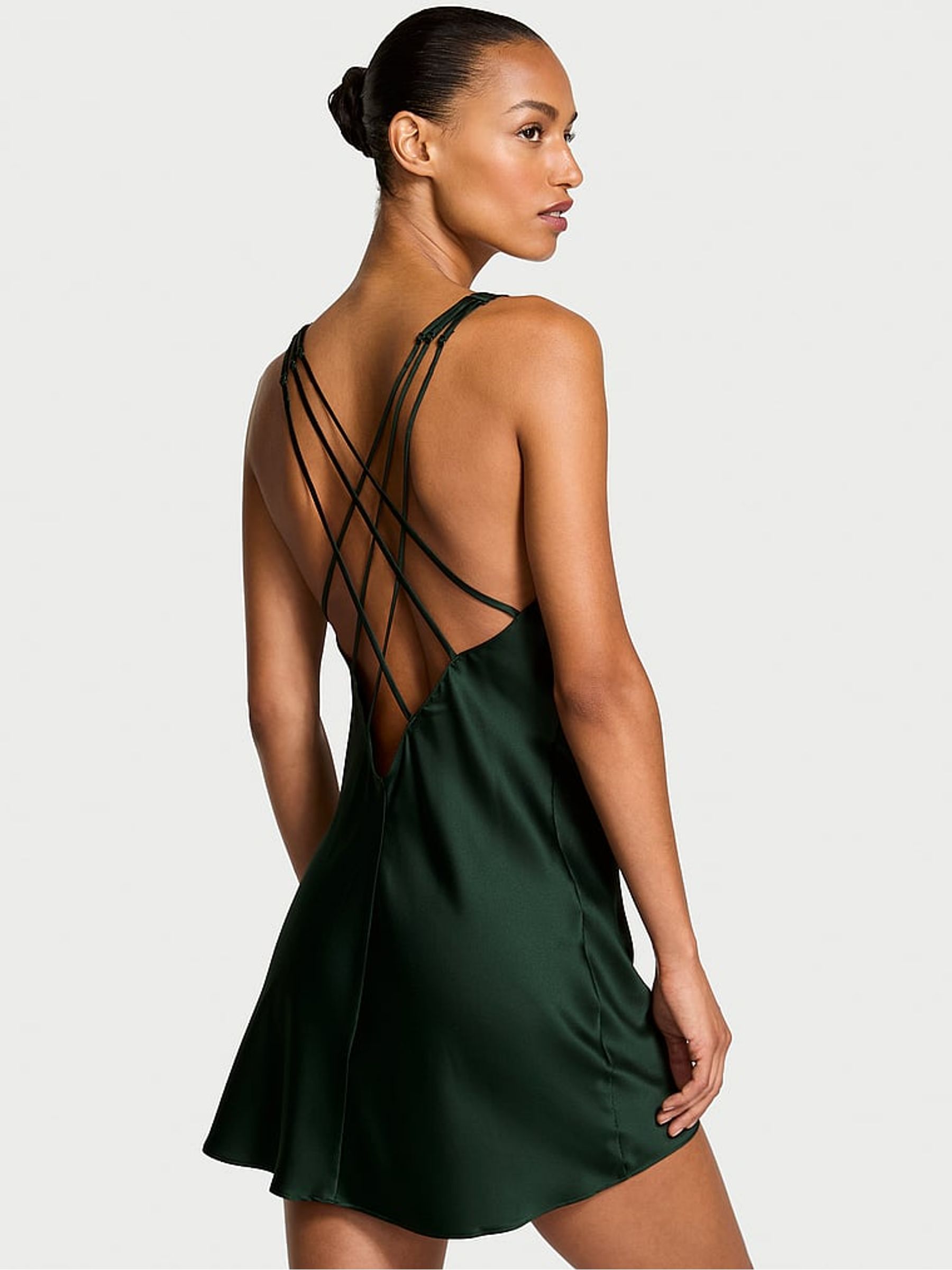 Cilantro Green Shine Satin Strappy Back Slip - Image 2 of 3 Cilantro Green Shine Satin Strappy Back Slip - Image 2 of 3