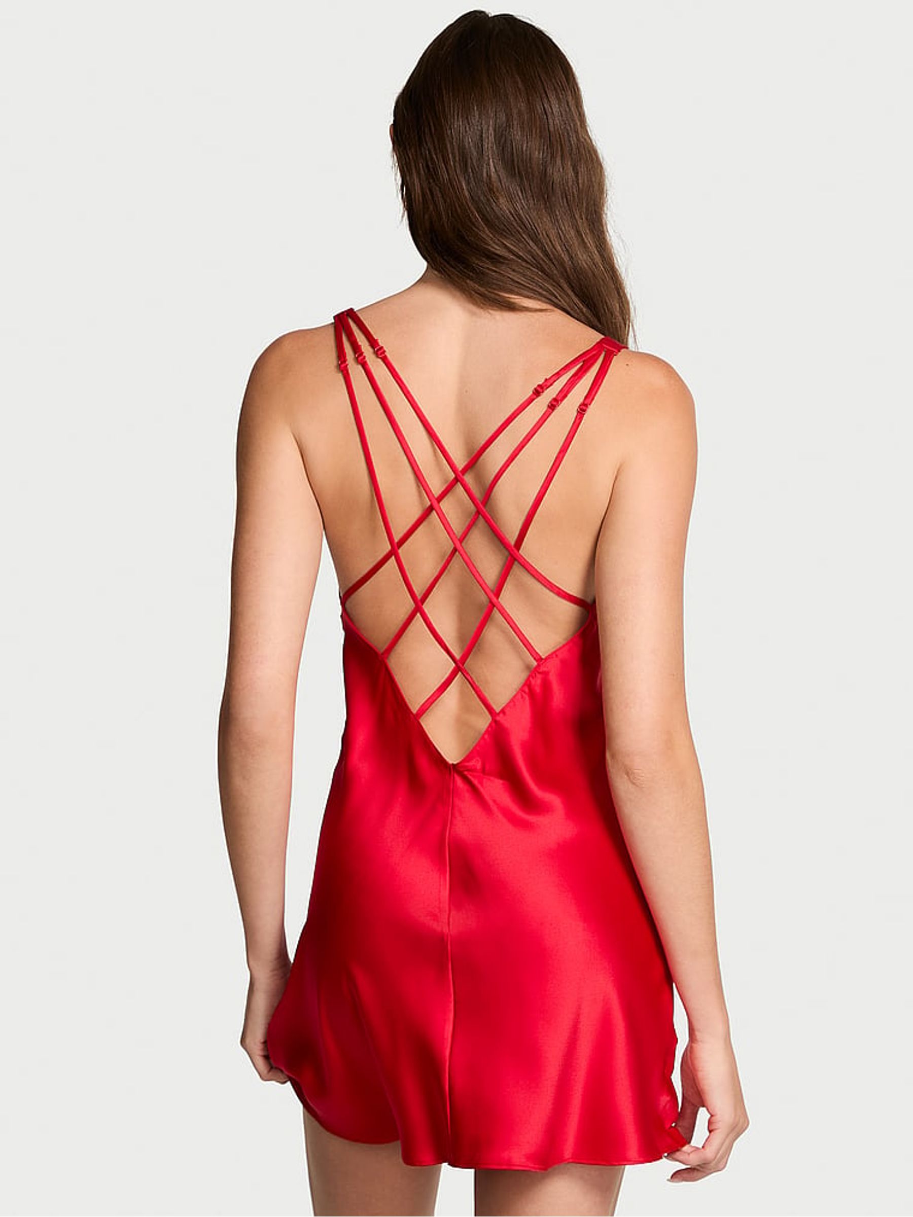 Lipstick Red Shine Satin Strappy Back Slip - Image 2 of 3