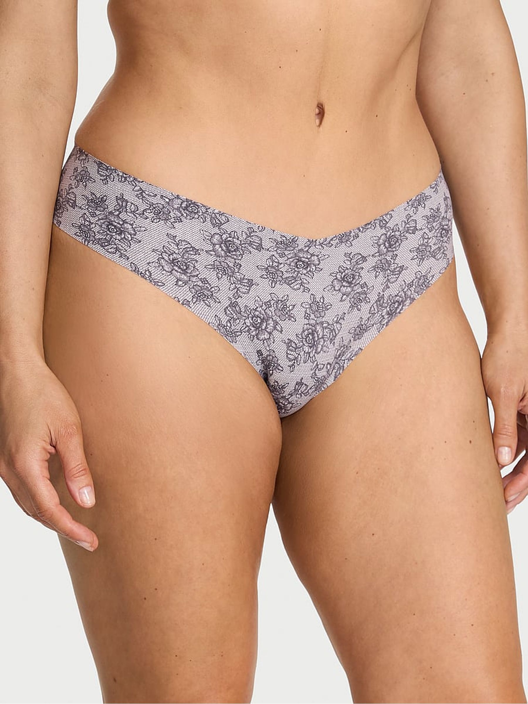 Sheer Purple Floral Thong Knickers - Image 1 of 2