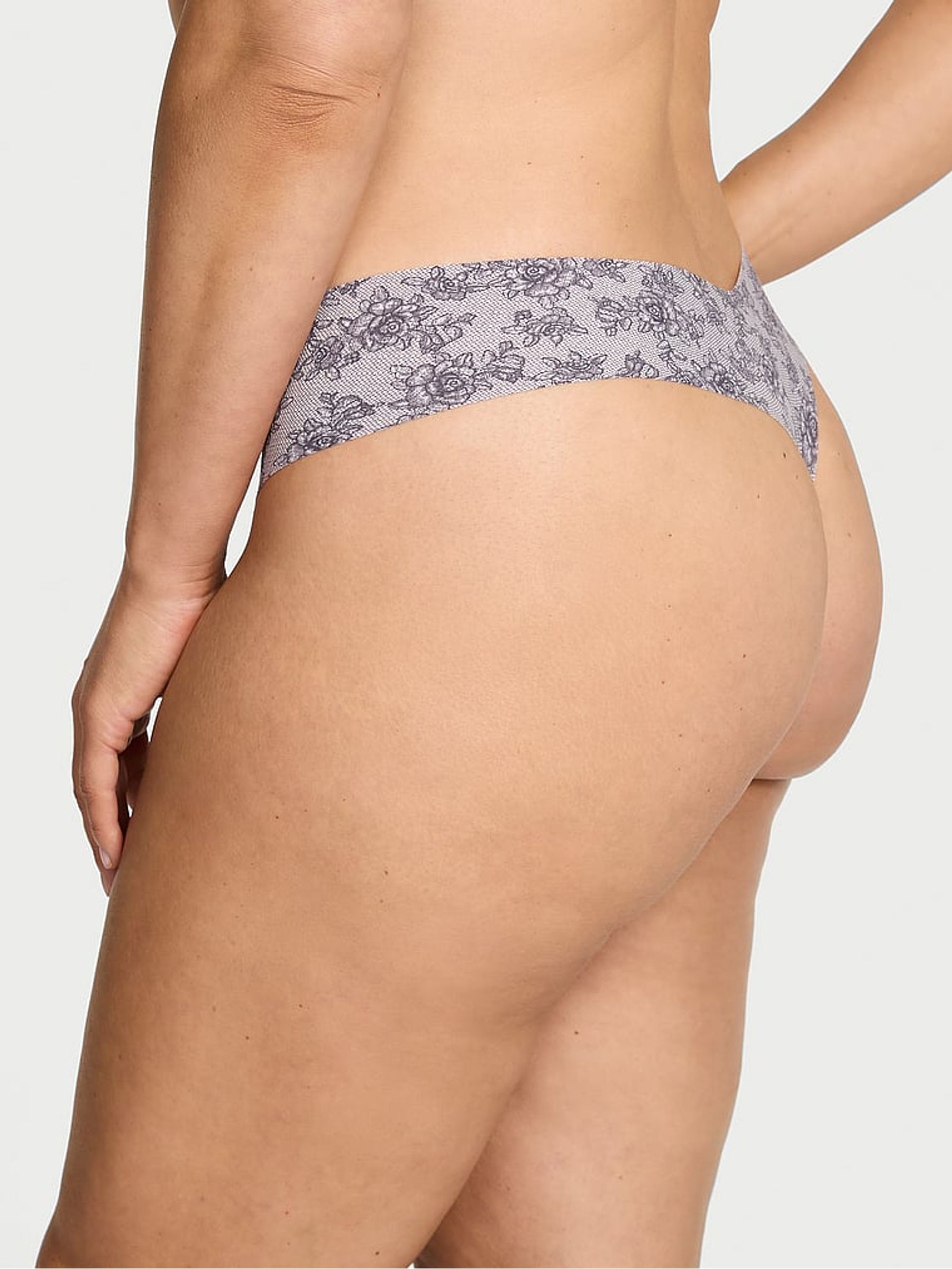 Sheer Purple Floral Thong Knickers - Image 2 of 2 Sheer Purple Floral Thong Knickers - Image 2 of 2