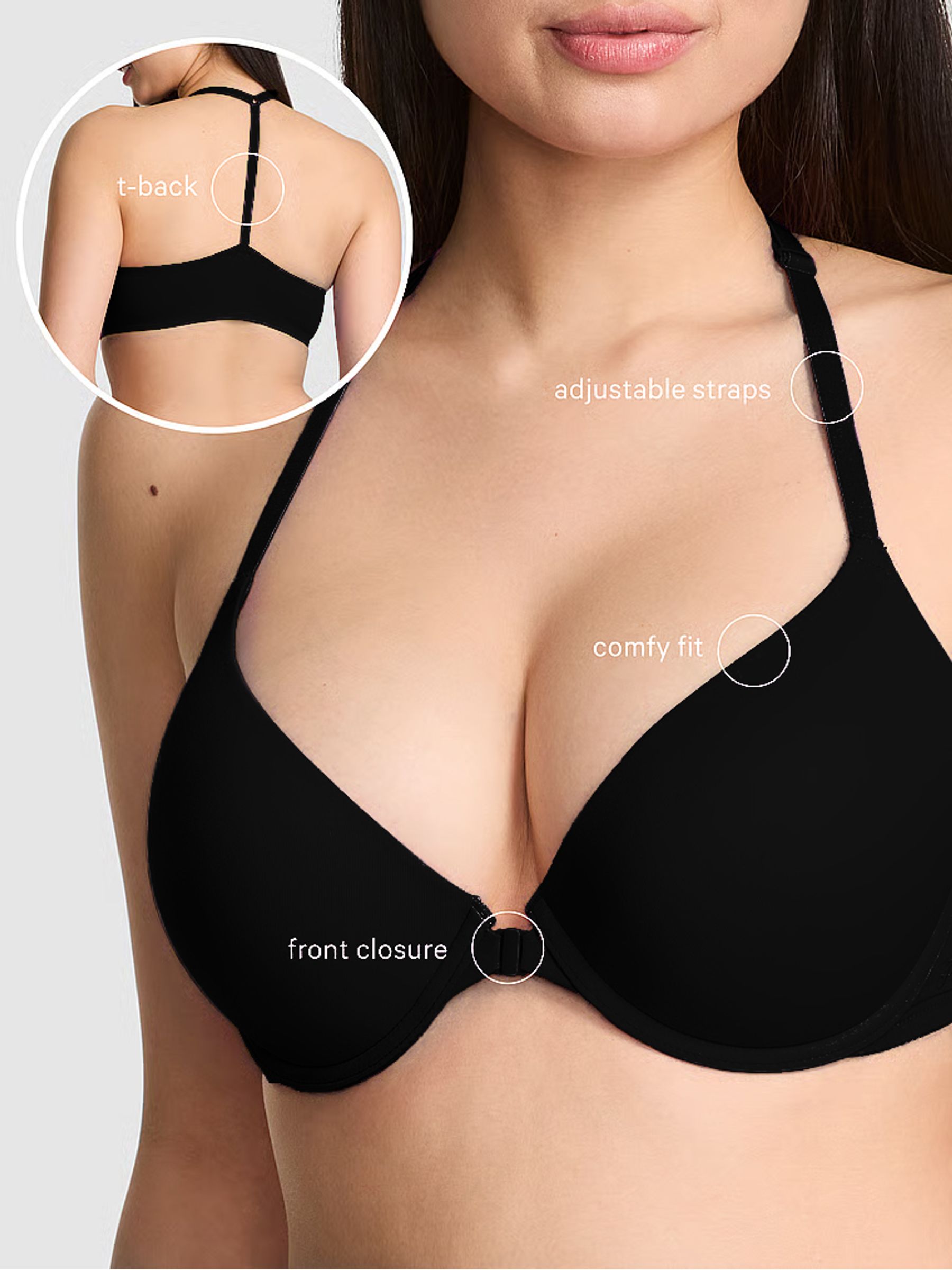 Black Front-Close Lightly Lined T-Shirt Bra - Image 3 of 3