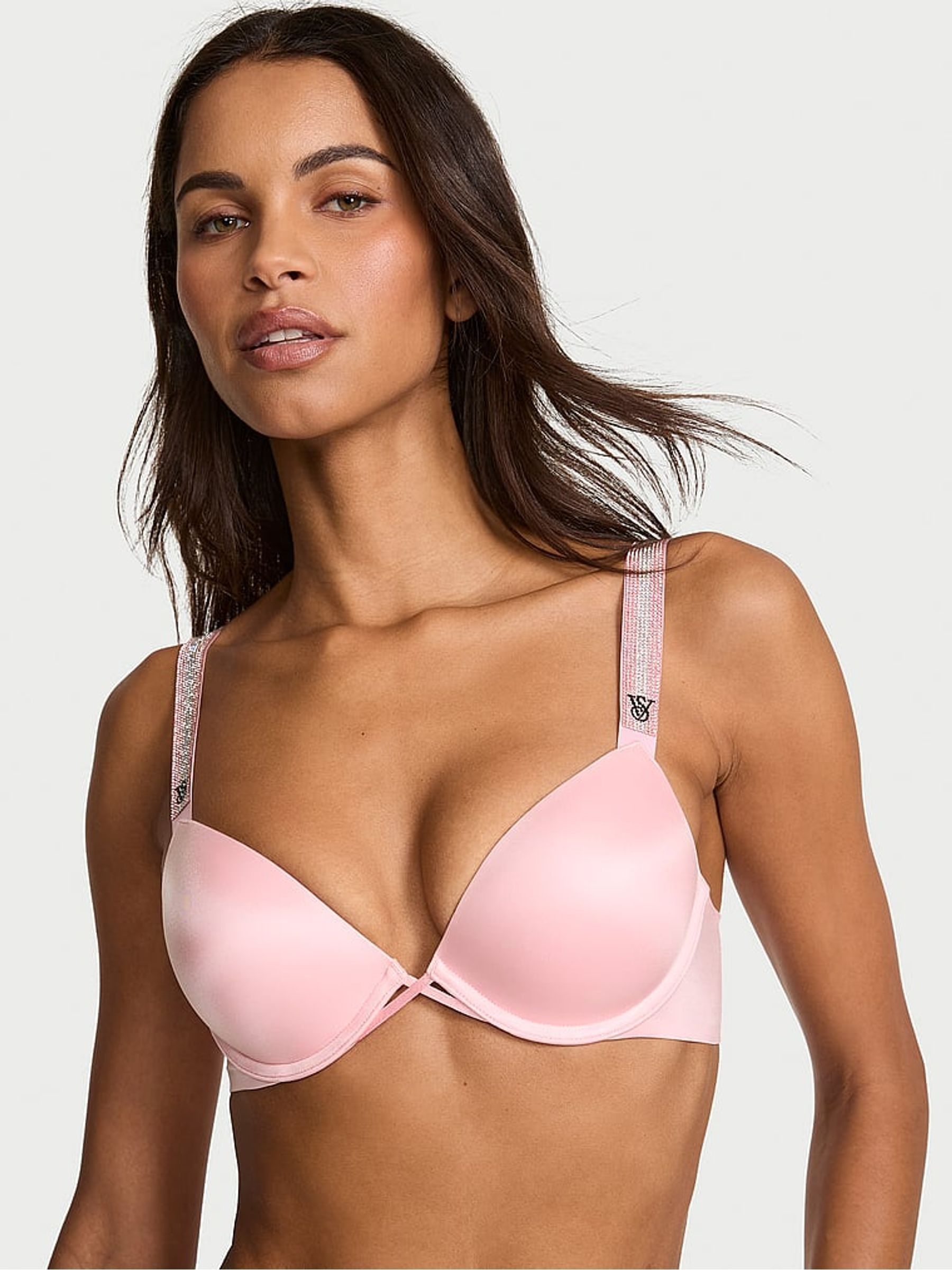 Pretty Blossom Pink Monogram Push Up Shine Strap Bra - Image 1 of 3