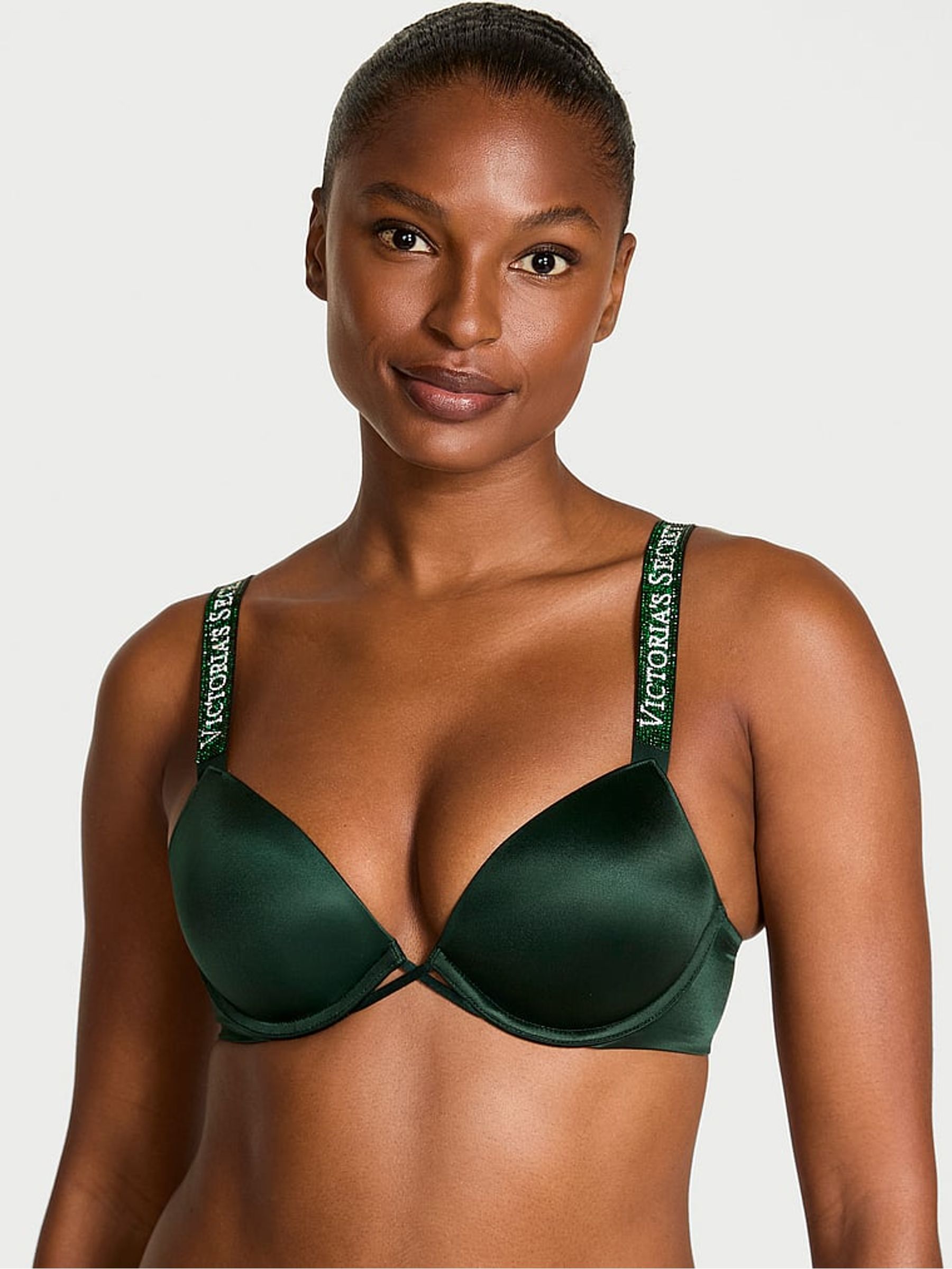 Cilantro Green Push Up Shine Strap Bra - Image 1 of 4