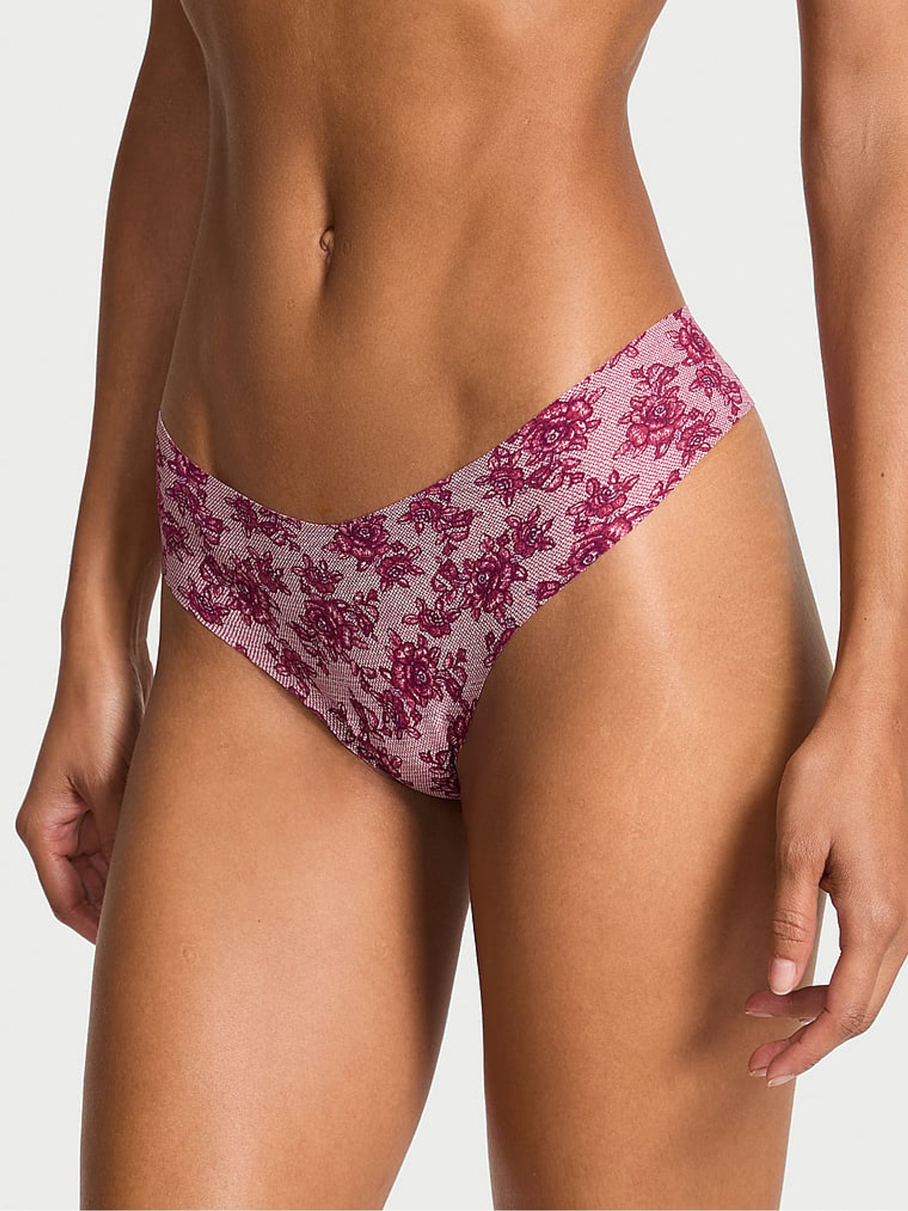 Sheer Pink Floral Thong Knickers - Image 1 of 2