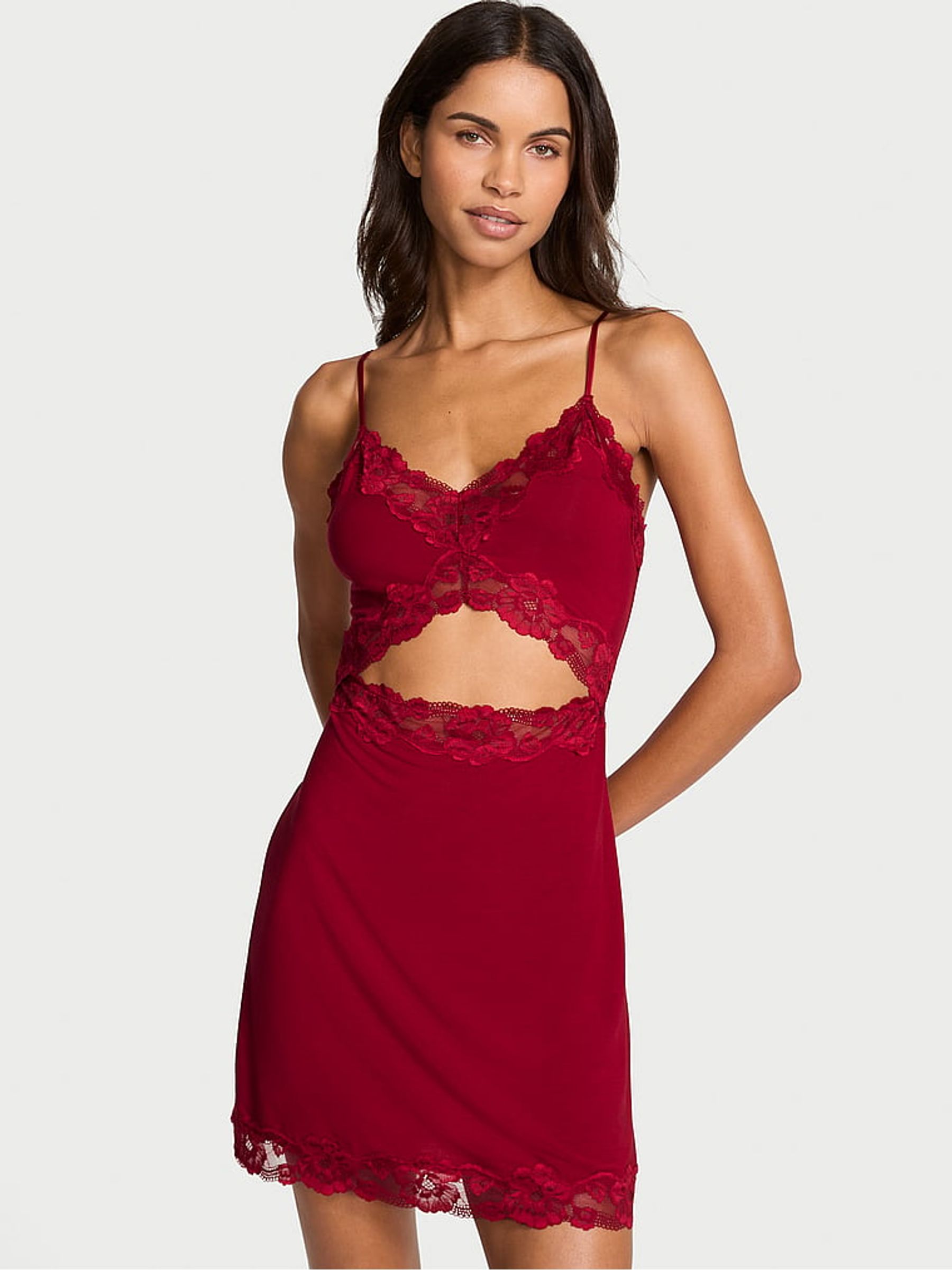 Red Lacquer Mini Modal Lace Slip - Image 1 of 2