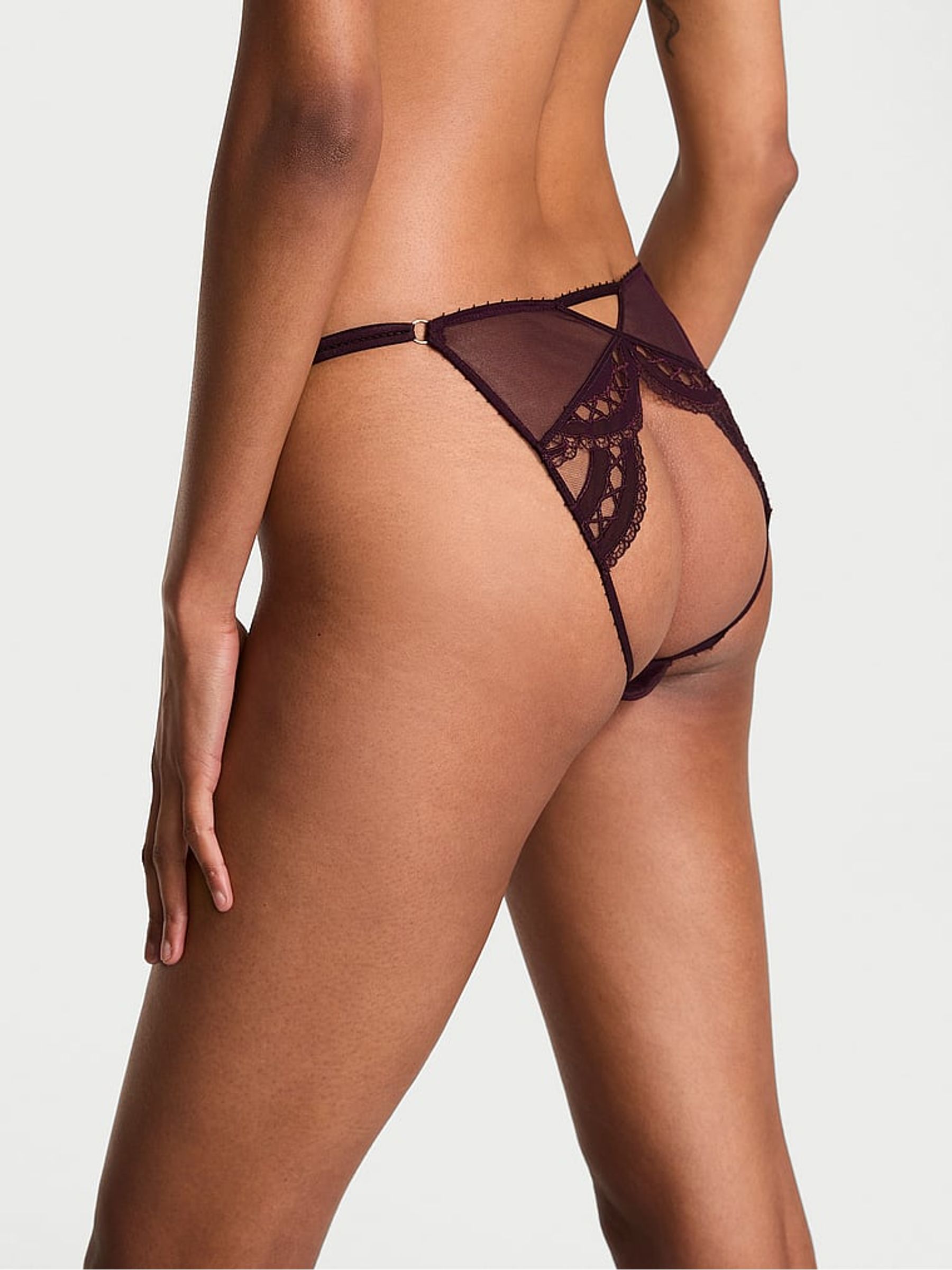 Winter Wine Red Bikini Lace Embroidery Open Back Knickers - Image 2 of 5