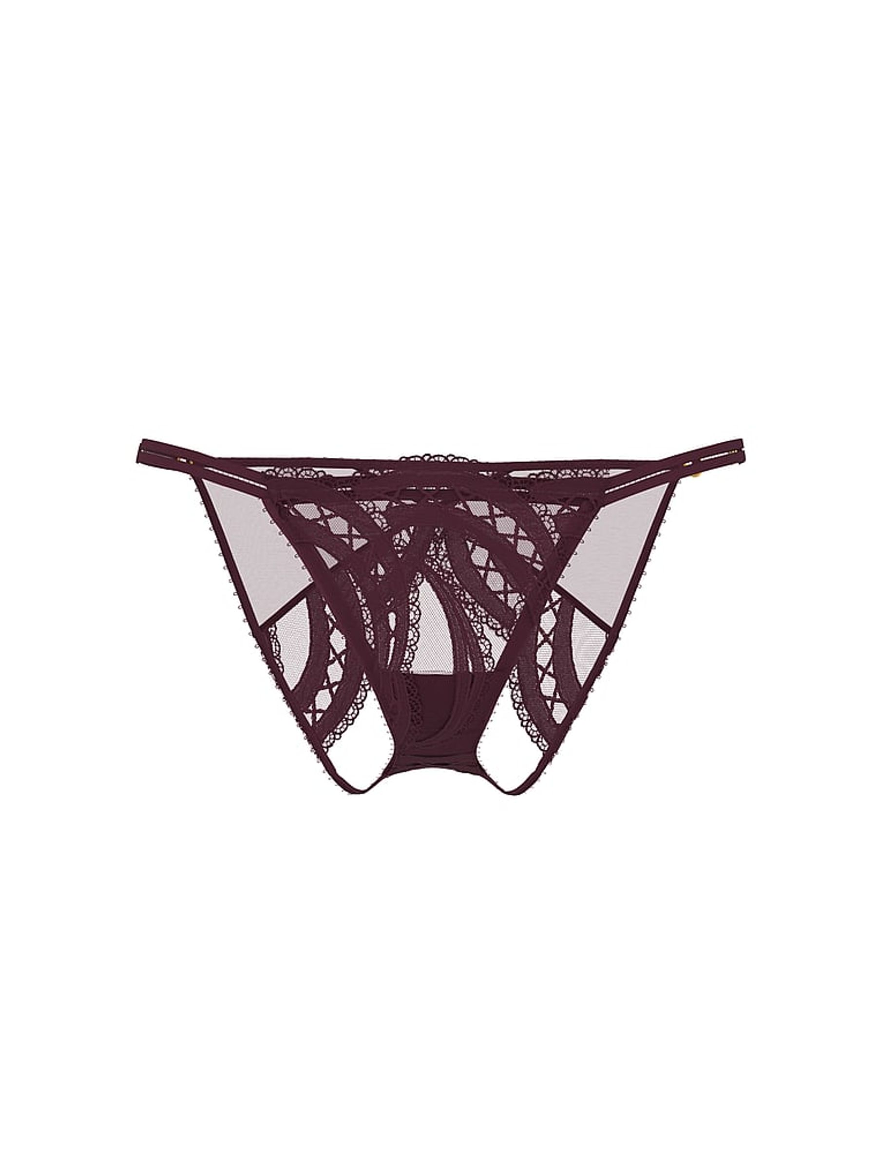 Winter Wine Red Bikini Lace Embroidery Open Back Knickers - Image 4 of 5