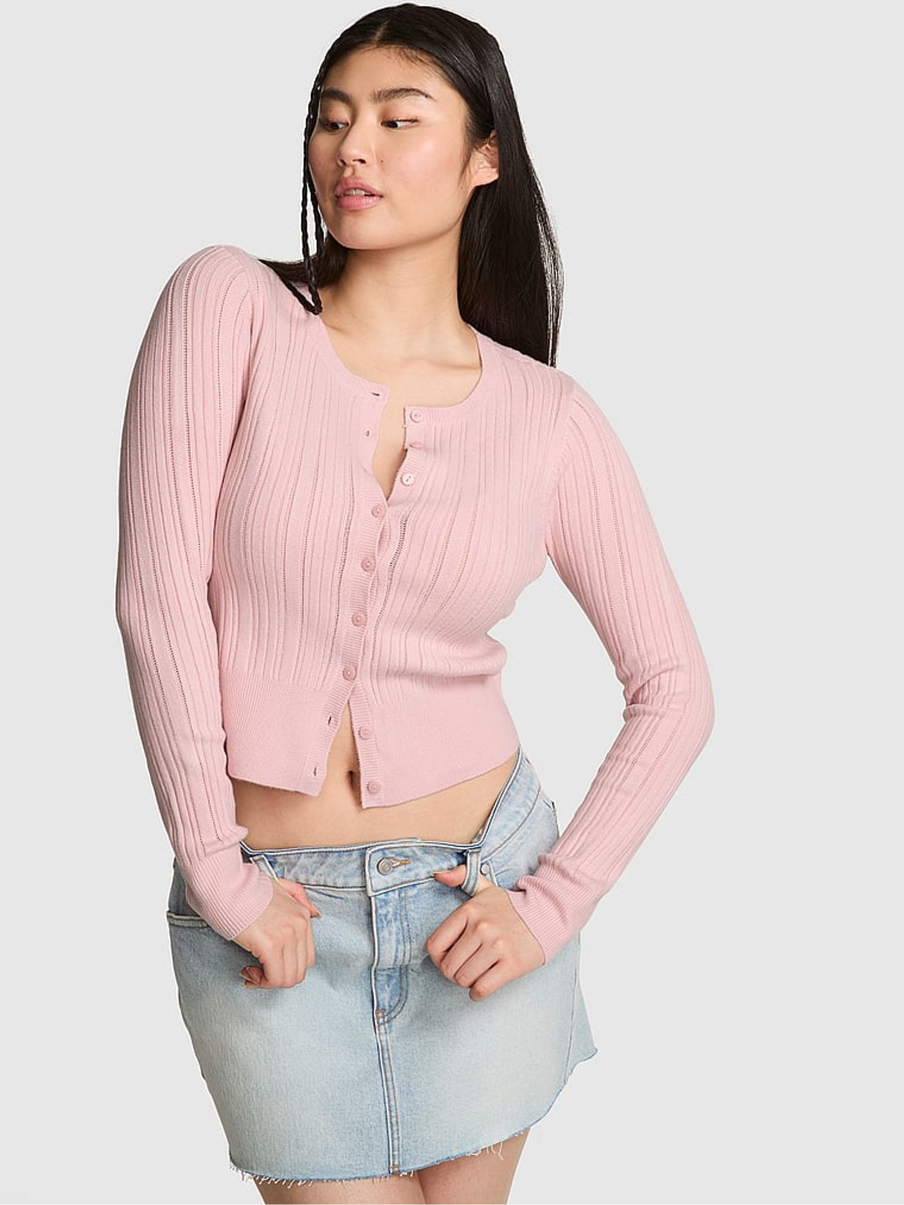 Dollhouse Pink Ribbed Cardigan - Image 1 of 2