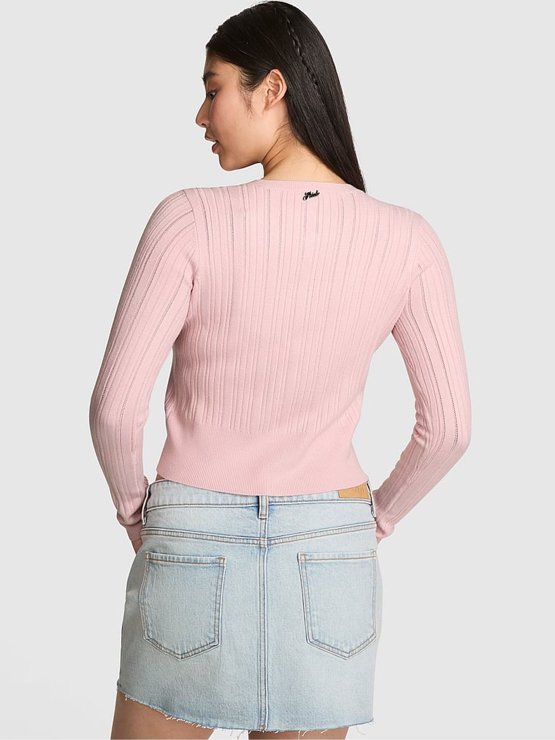 Dollhouse Pink Ribbed Cardigan - Image 2 of 2