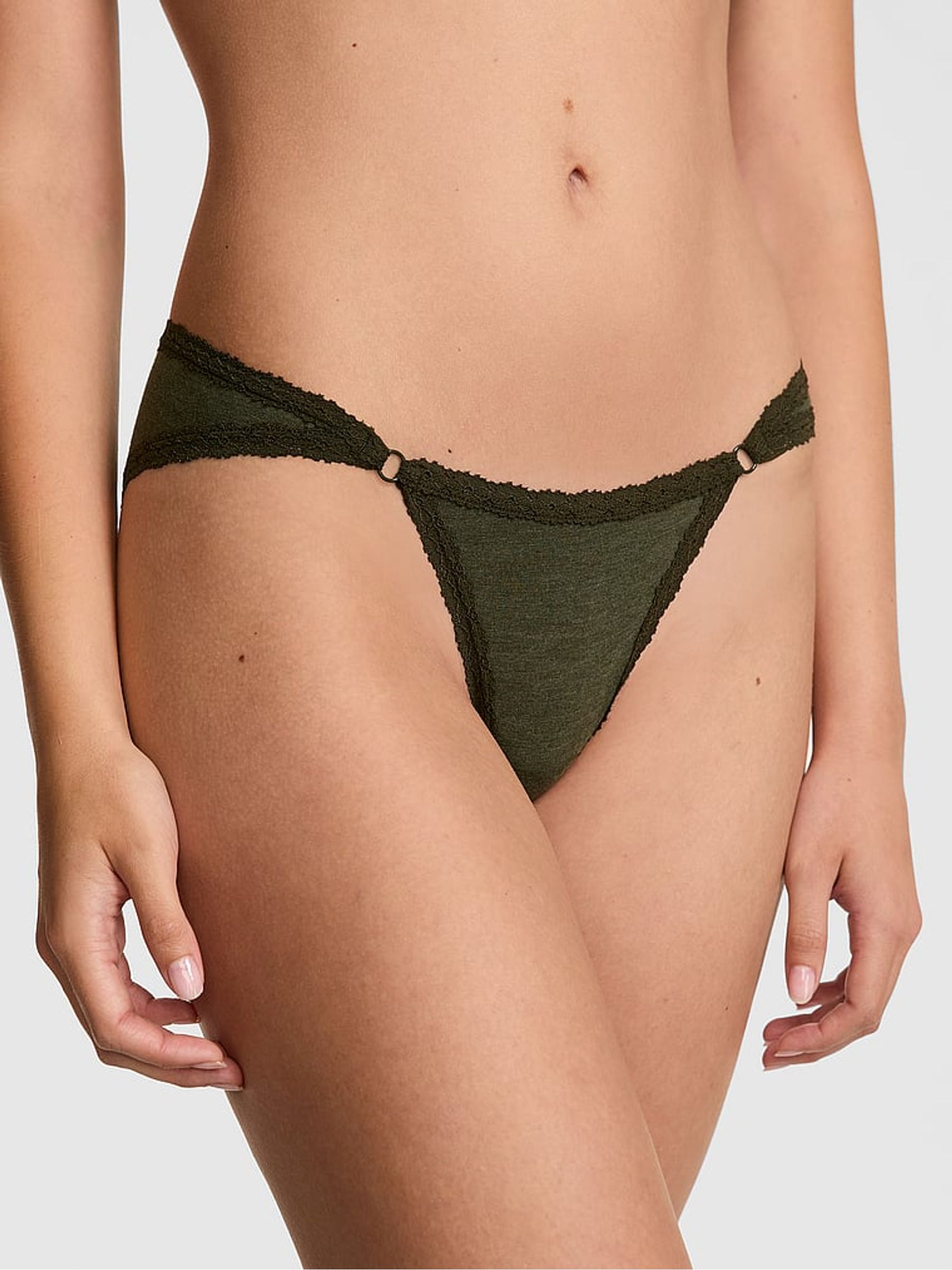 Forest Green Cheeky Cotton Heather Lace Trim Knickers - Image 1 of 2
