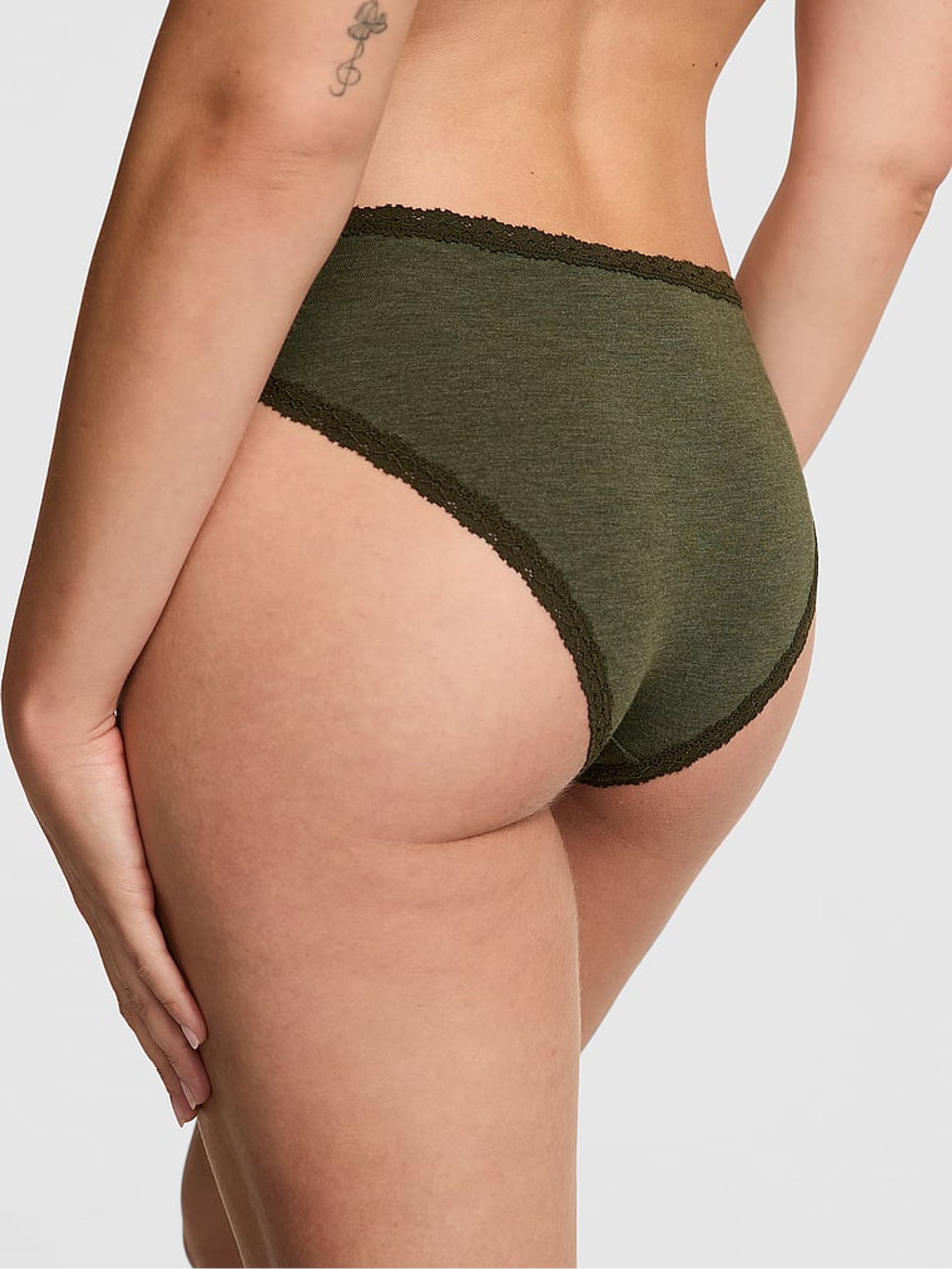 Forest Green Cheeky Cotton Heather Lace Trim Knickers - Image 2 of 2