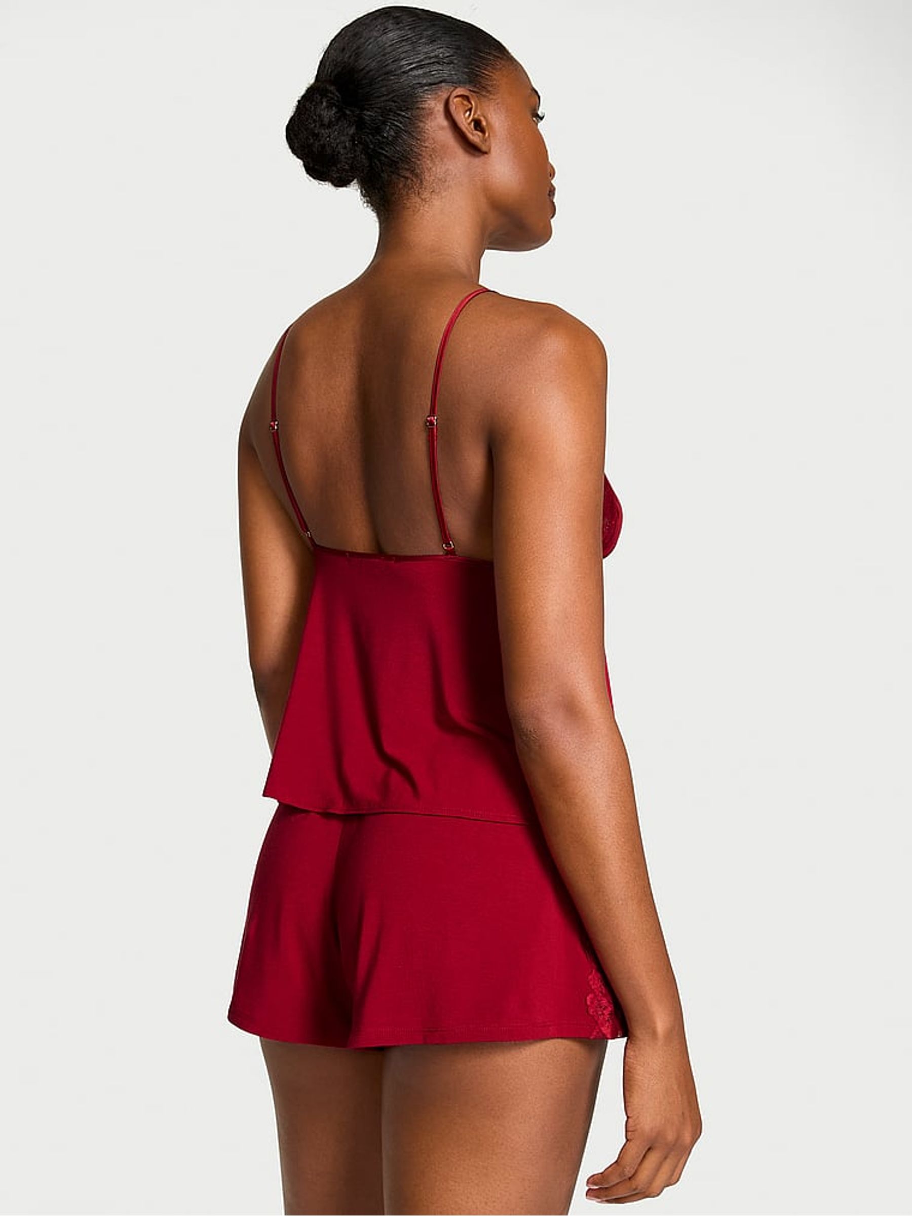 Red Lacquer Modal Lace Flyaway Cami Set - Image 2 of 2