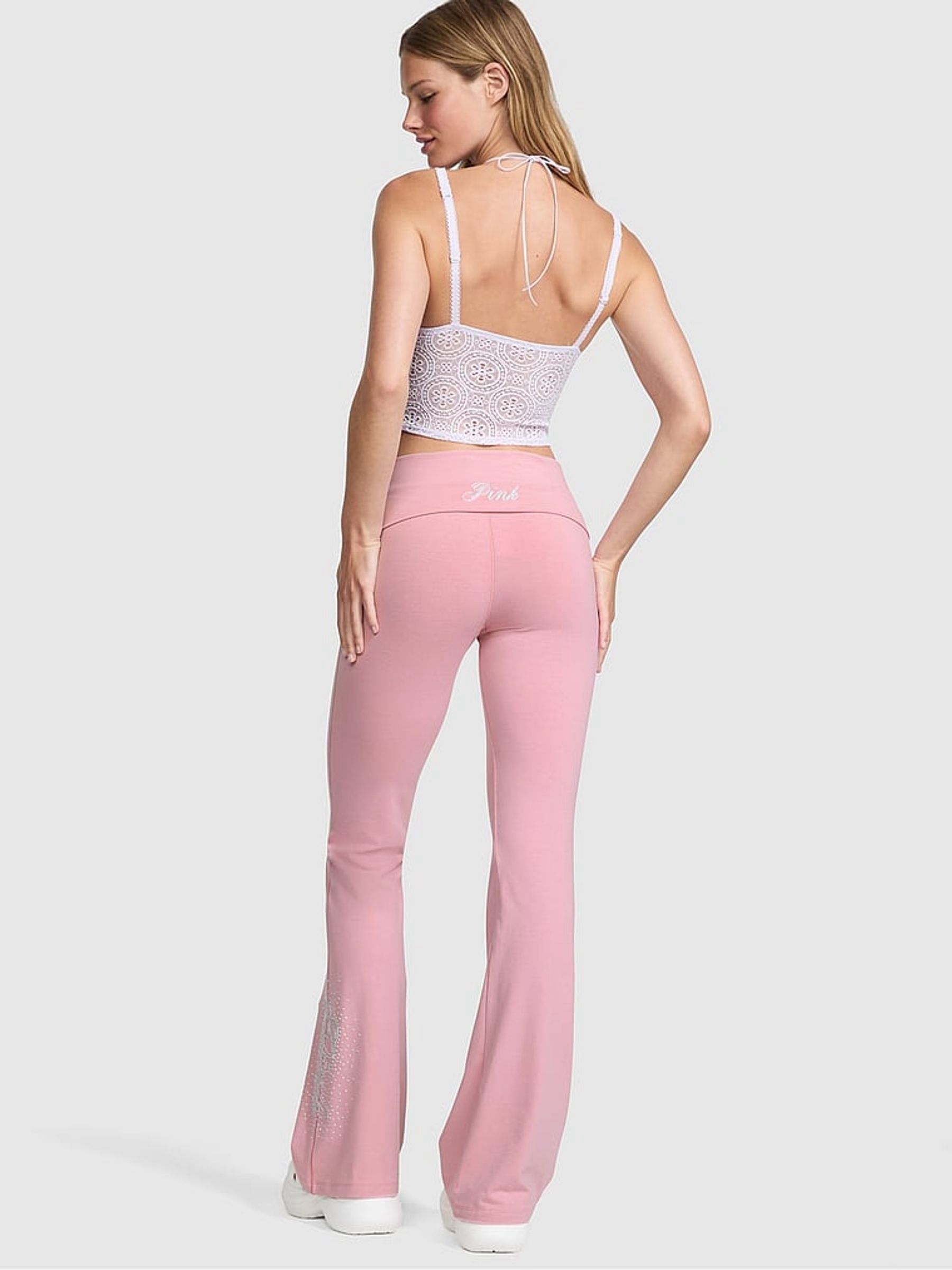 Cameo Pink Bling Foldover Flares Leggings - Image 2 of 4