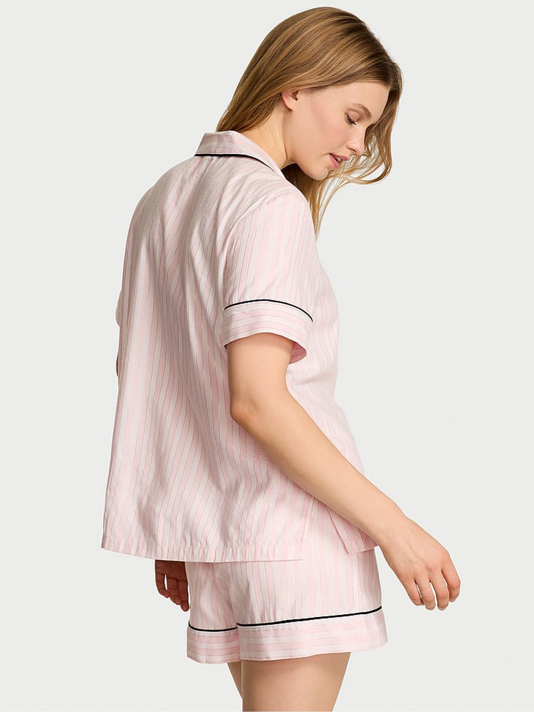 Pretty Blossom Pink Stripe Collar Embroidery Short Pyjamas Set - Image 2 of 2