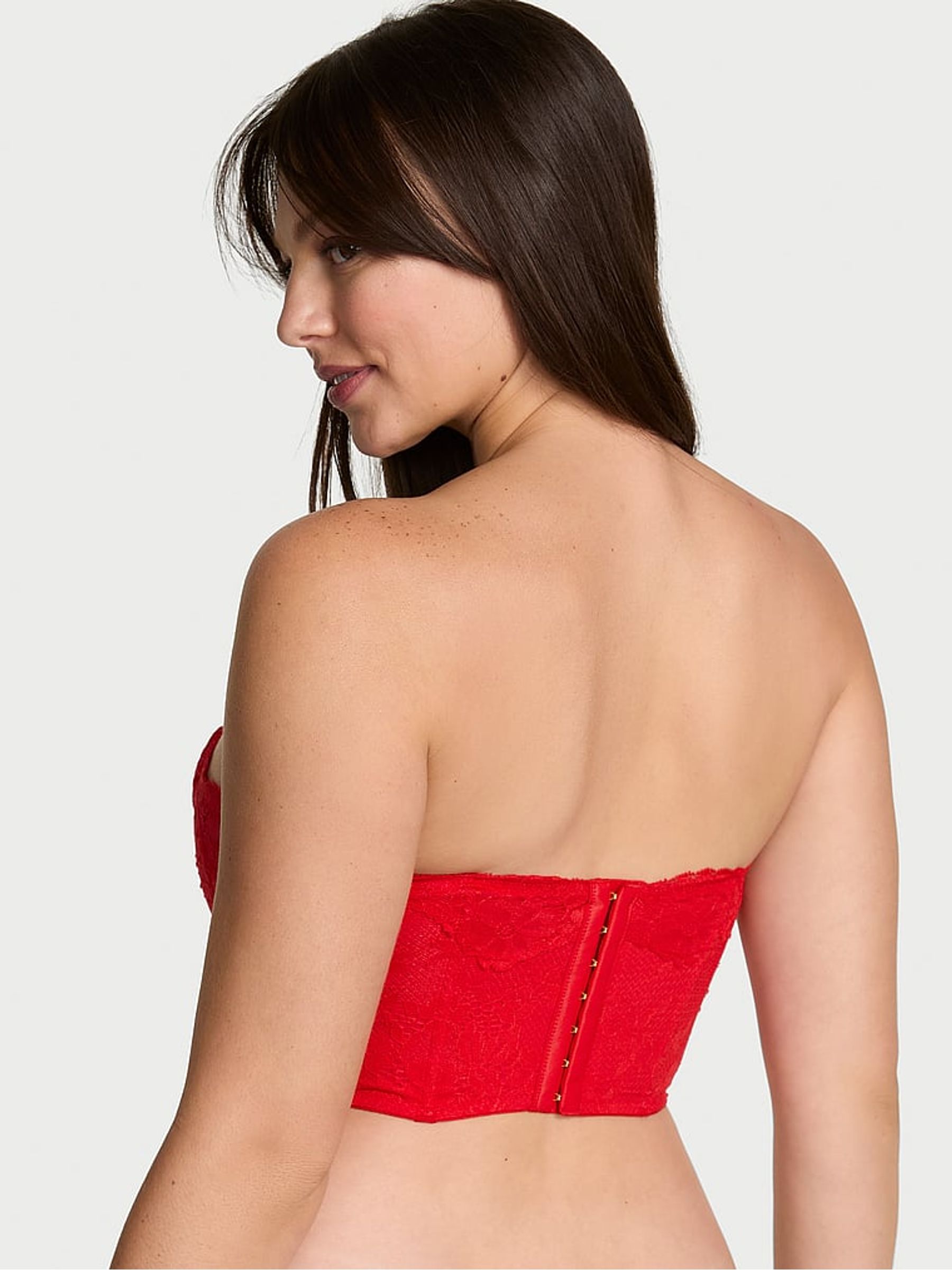 Bright Vermillion Red Lace Deep V-Cropped Corset Top - Image 2 of 2