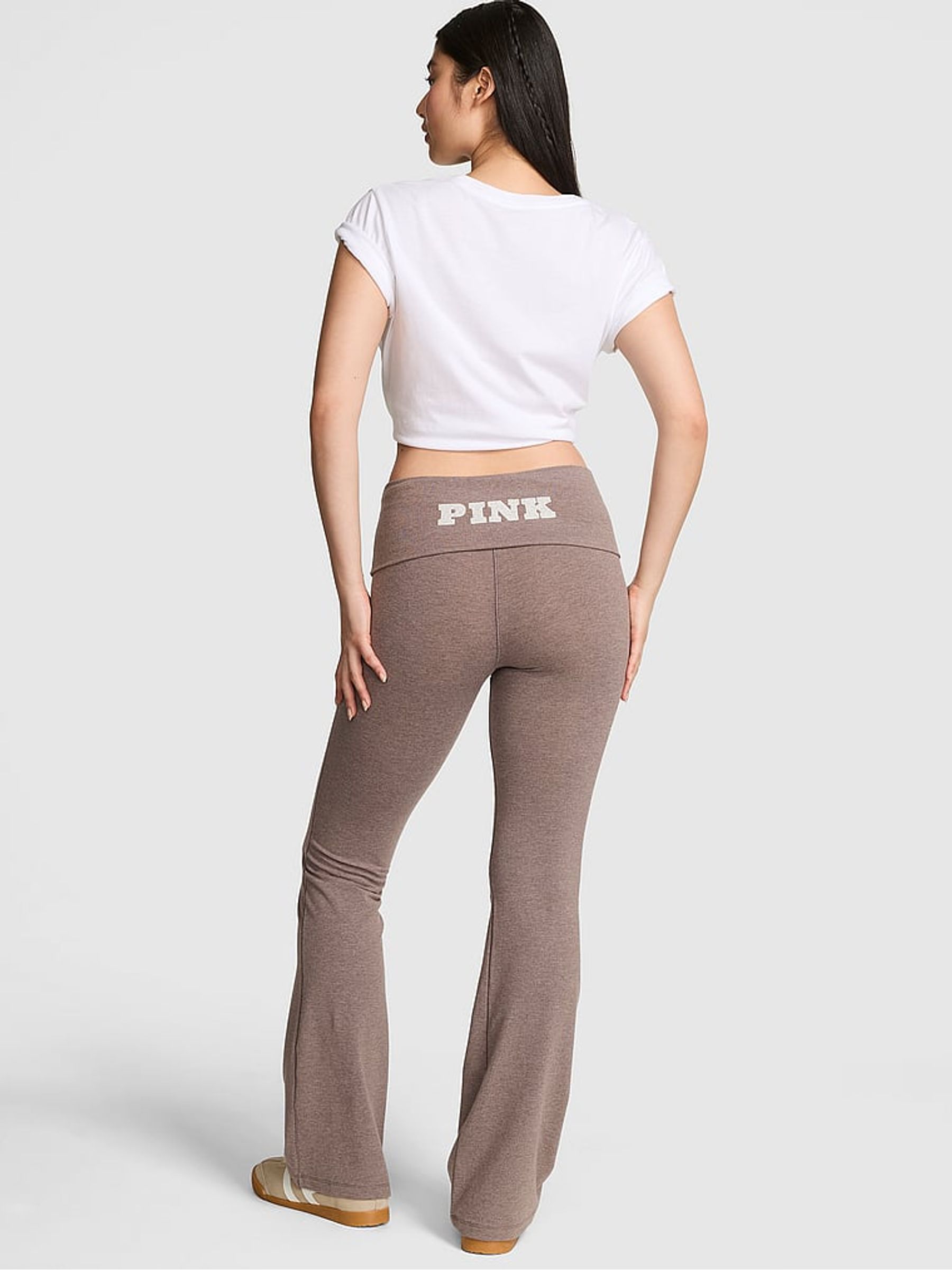 Cocoa Heather Blush Brown Foldover Flares Leggings - Image 2 of 2