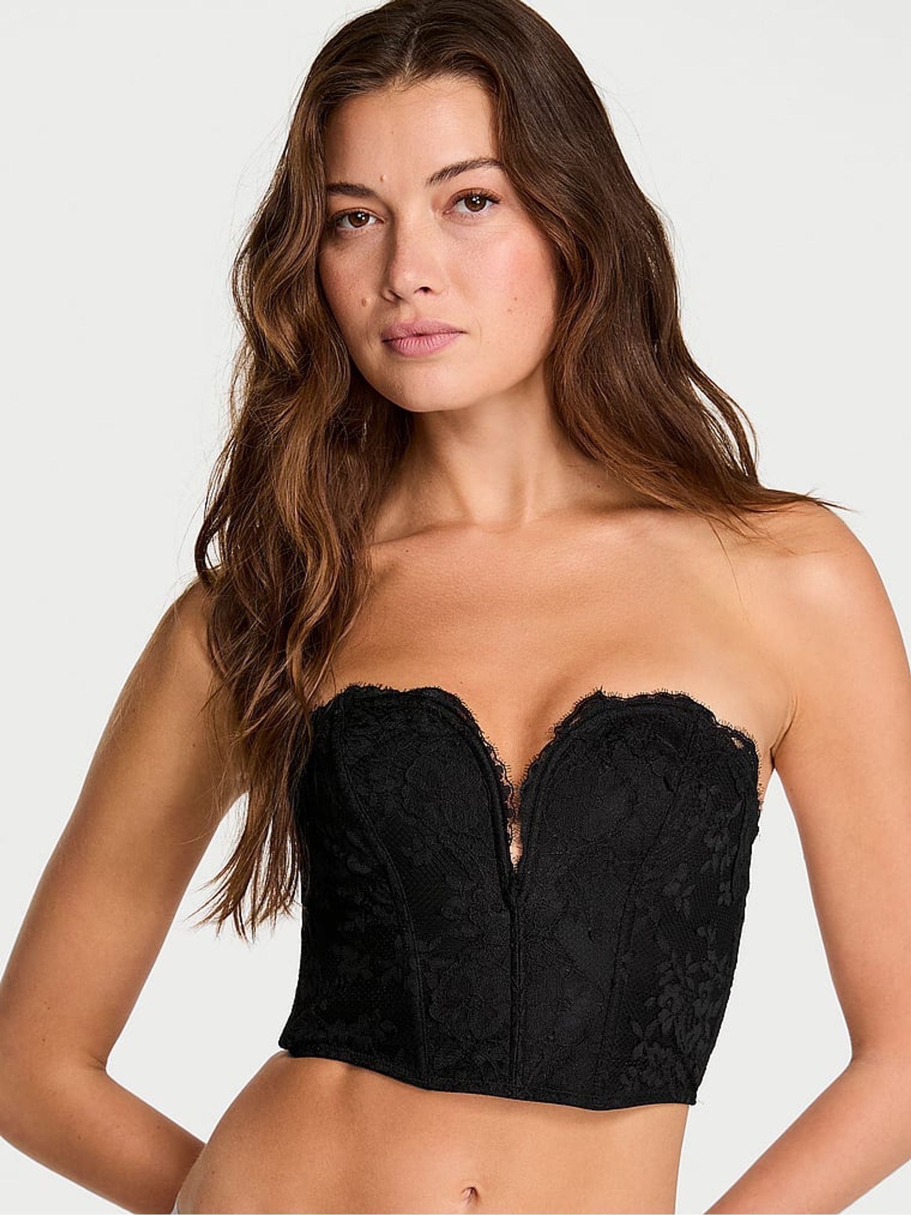 Black Lace Deep V Cropped Corset Top - Image 1 of 2