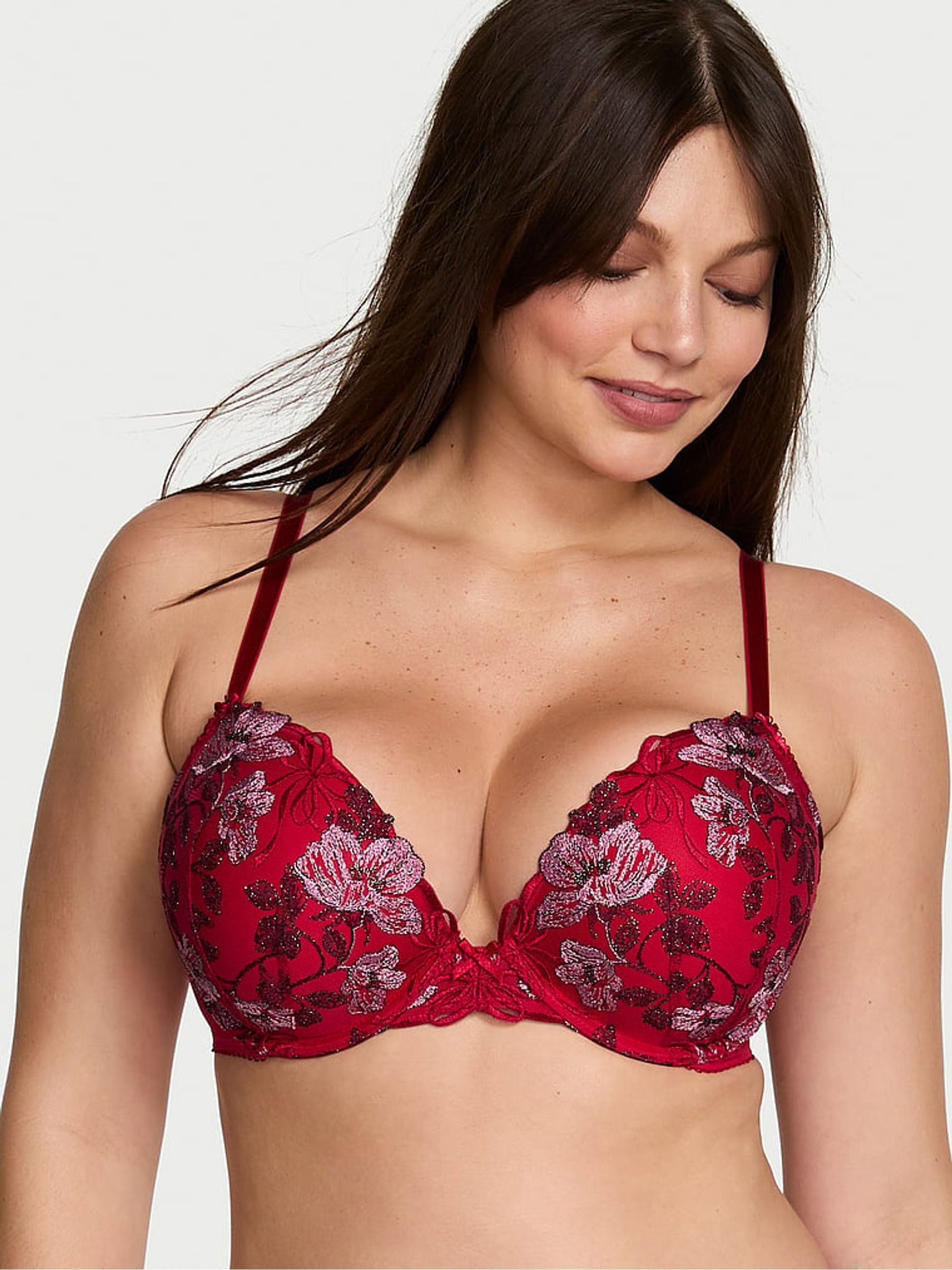 Red Push Up Beautiful Bows Embroidery Bra - Image 1 of 2