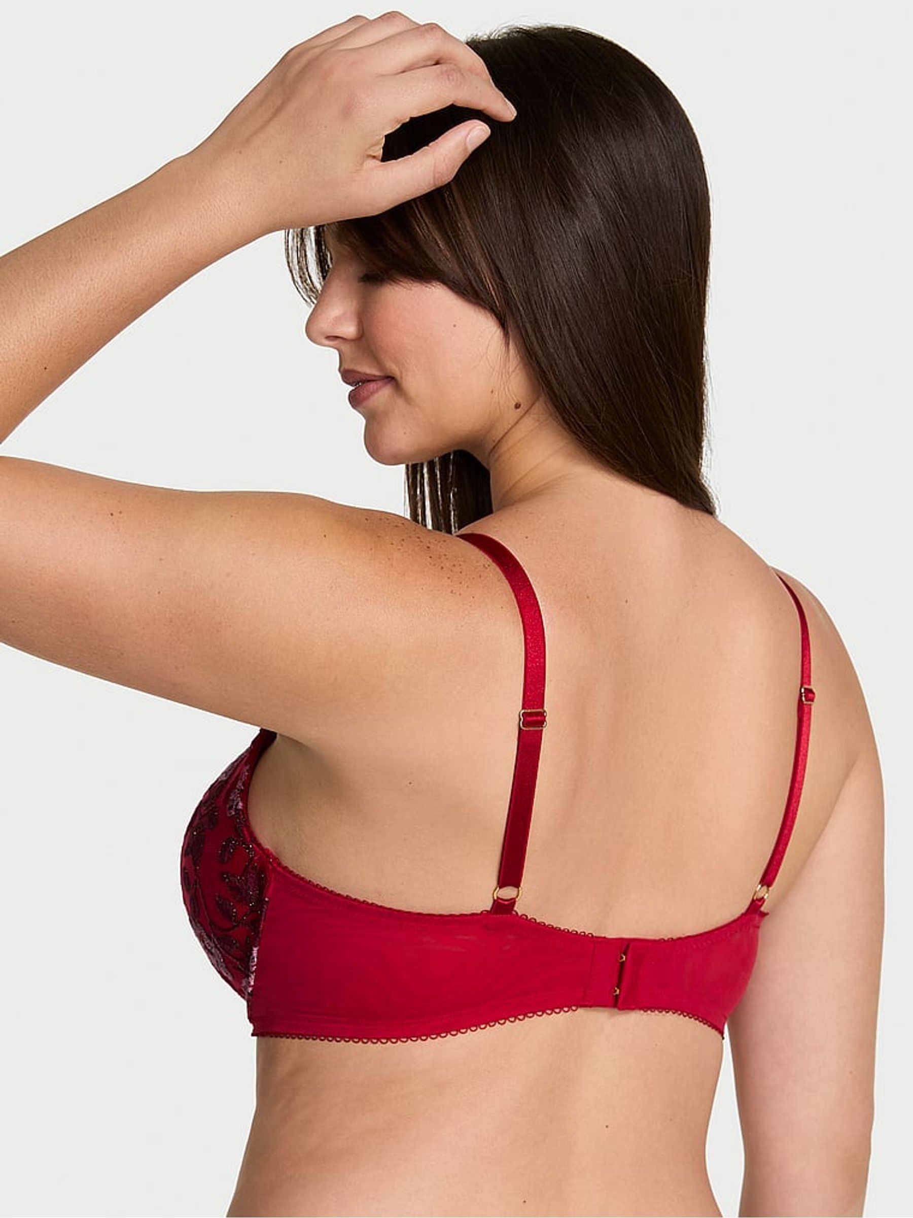 Red Push Up Beautiful Bows Embroidery Bra - Image 2 of 2