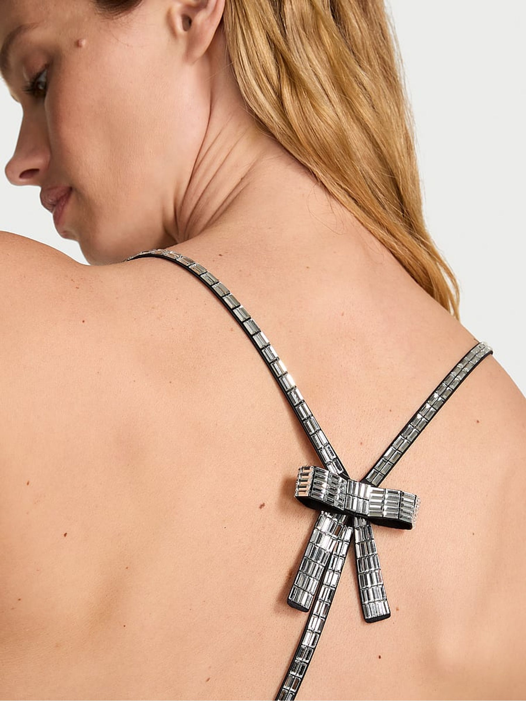 Black Crystal Bow Slip Dress - Image 3 of 4