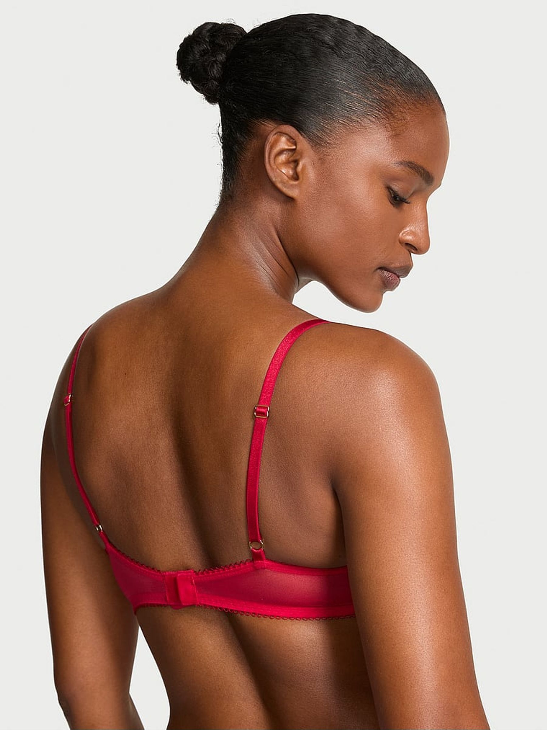 Red Lightly Lined Demi Beautiful Bows Embroidery Bra - Image 2 of 3