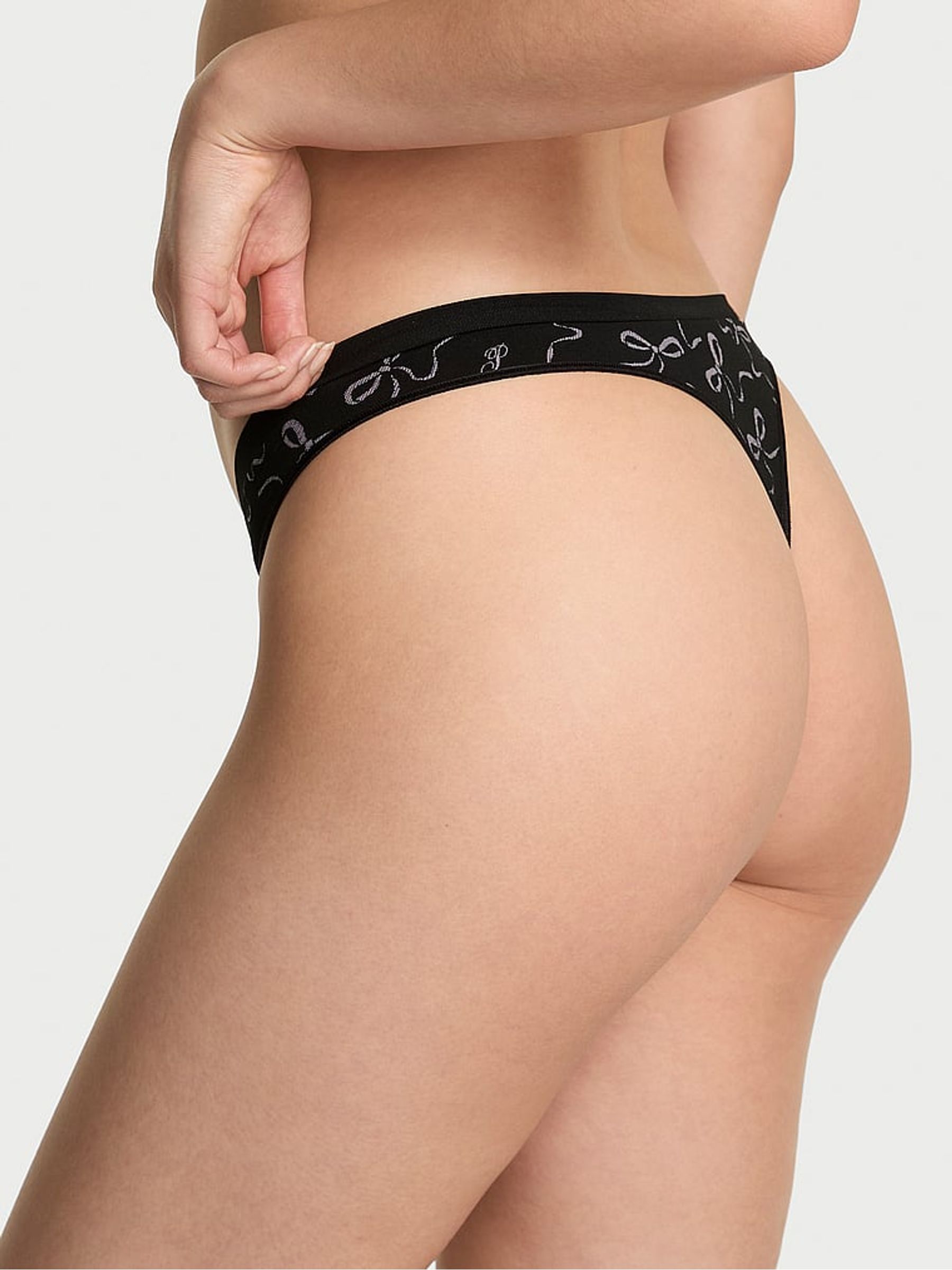 Black Bow Print Thong Seamless Knickers - Image 2 of 2