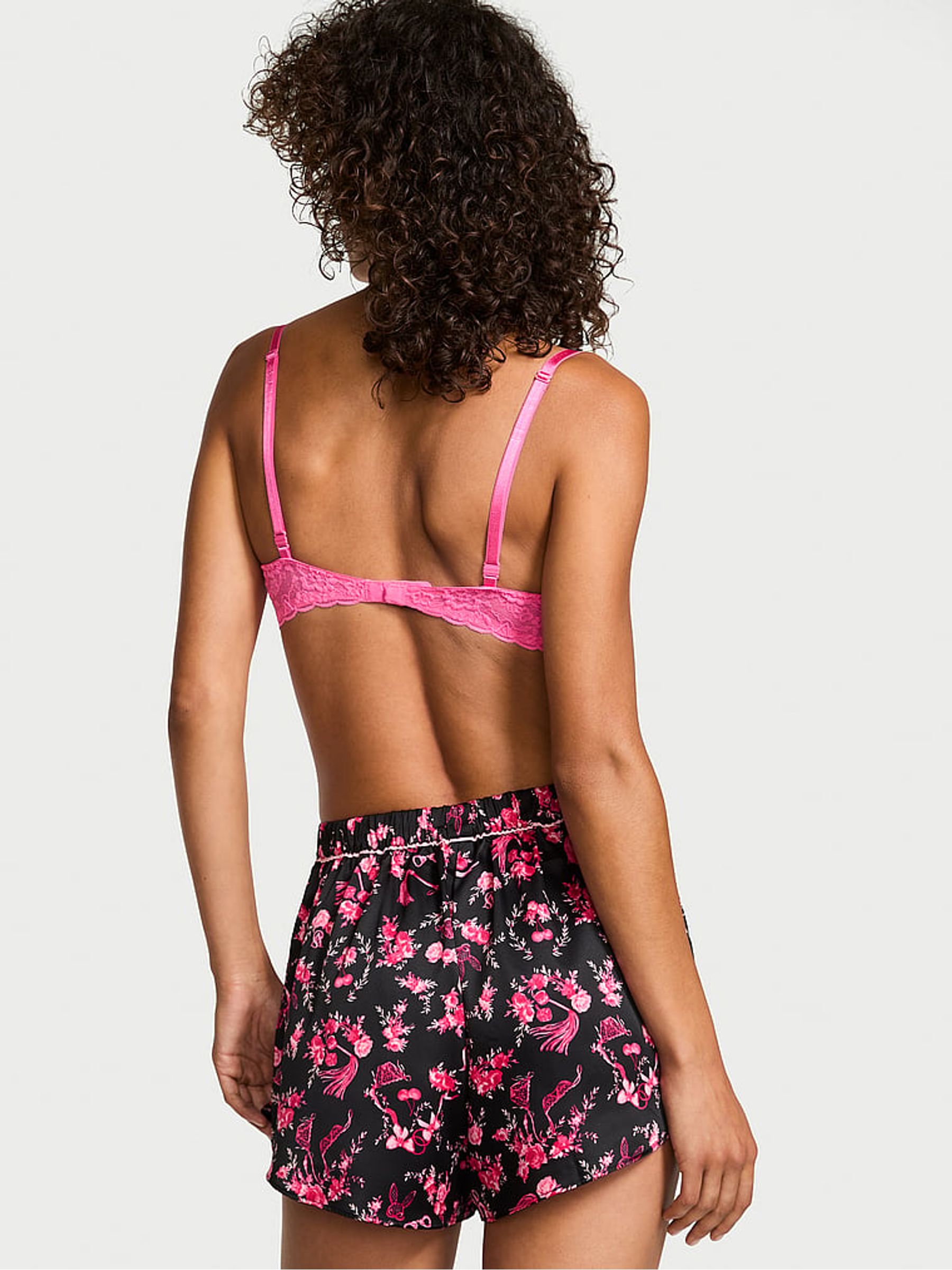 Black Floral Print Satin Pyjama Shorts - Image 2 of 2
