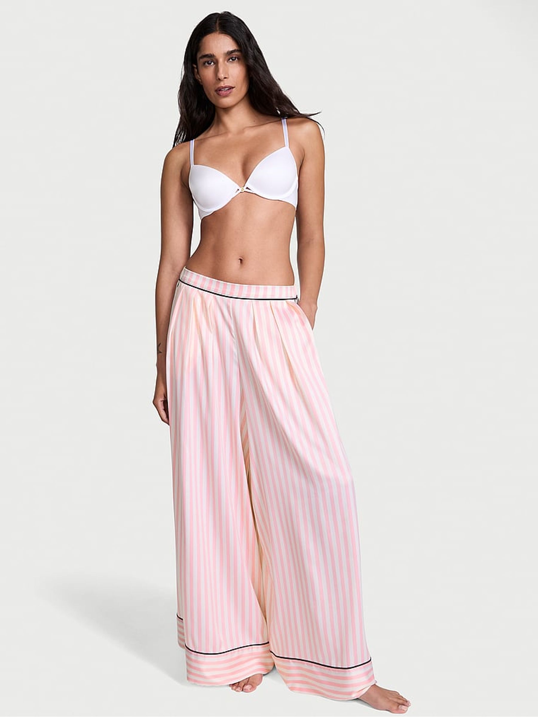 Iconic Stripe Pink Satin Wide Leg Pyjama Trousers - Image 1 of 2