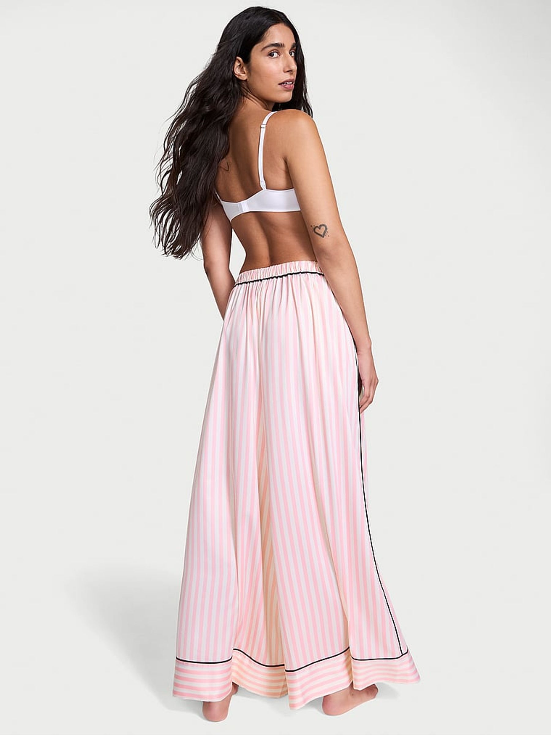 Iconic Stripe Pink Satin Wide Leg Pyjama Trousers - Image 2 of 2 Iconic Stripe Pink Satin Wide Leg Pyjama Trousers - Image 2 of 2