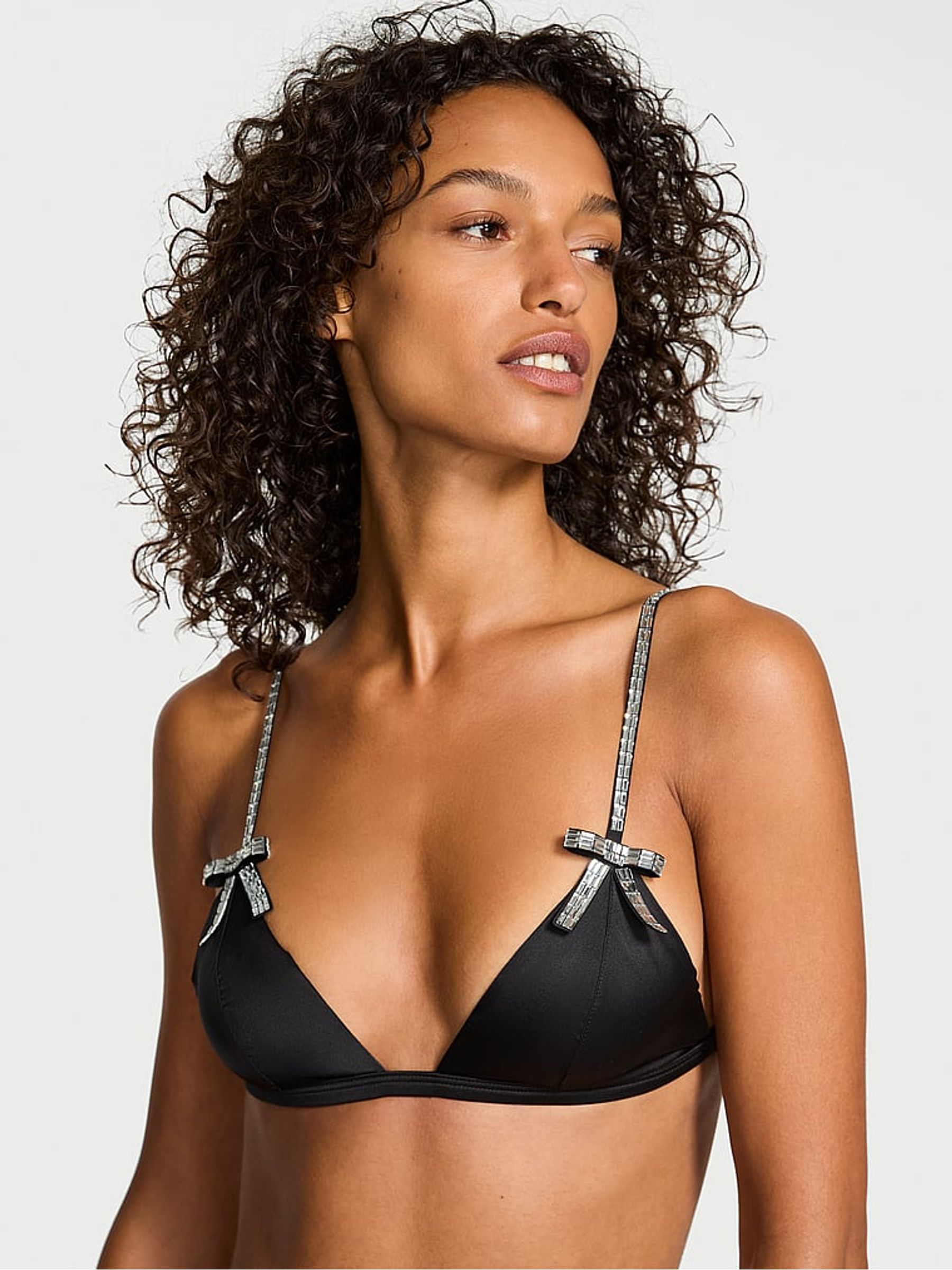 Black Crystal Bow Triangle Bralette - Image 1 of 3 Black Crystal Bow Triangle Bralette - Image 1 of 3