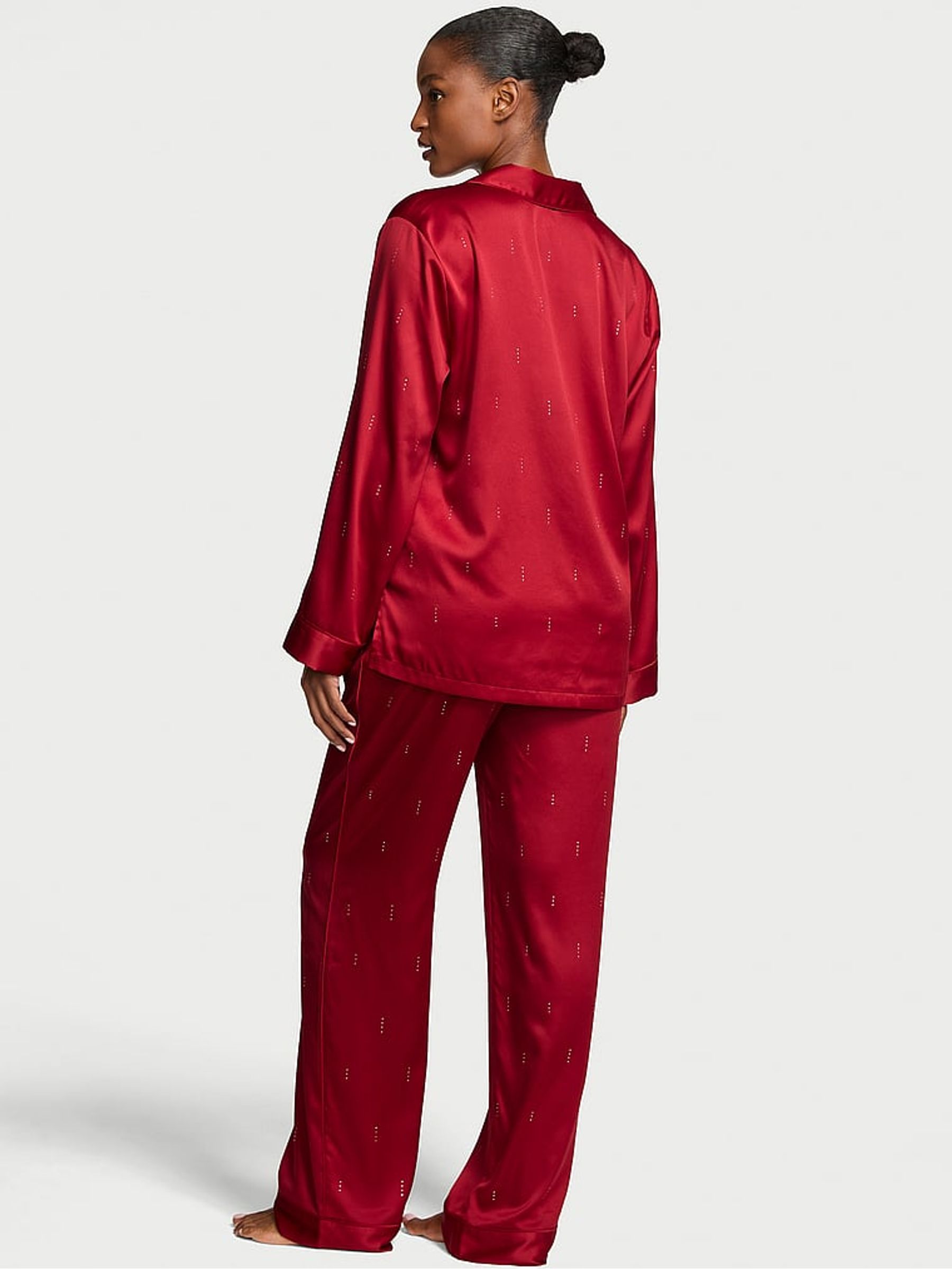 Red Waterfall Sequin Satin Shine Long Pyjamas Set - Image 2 of 2