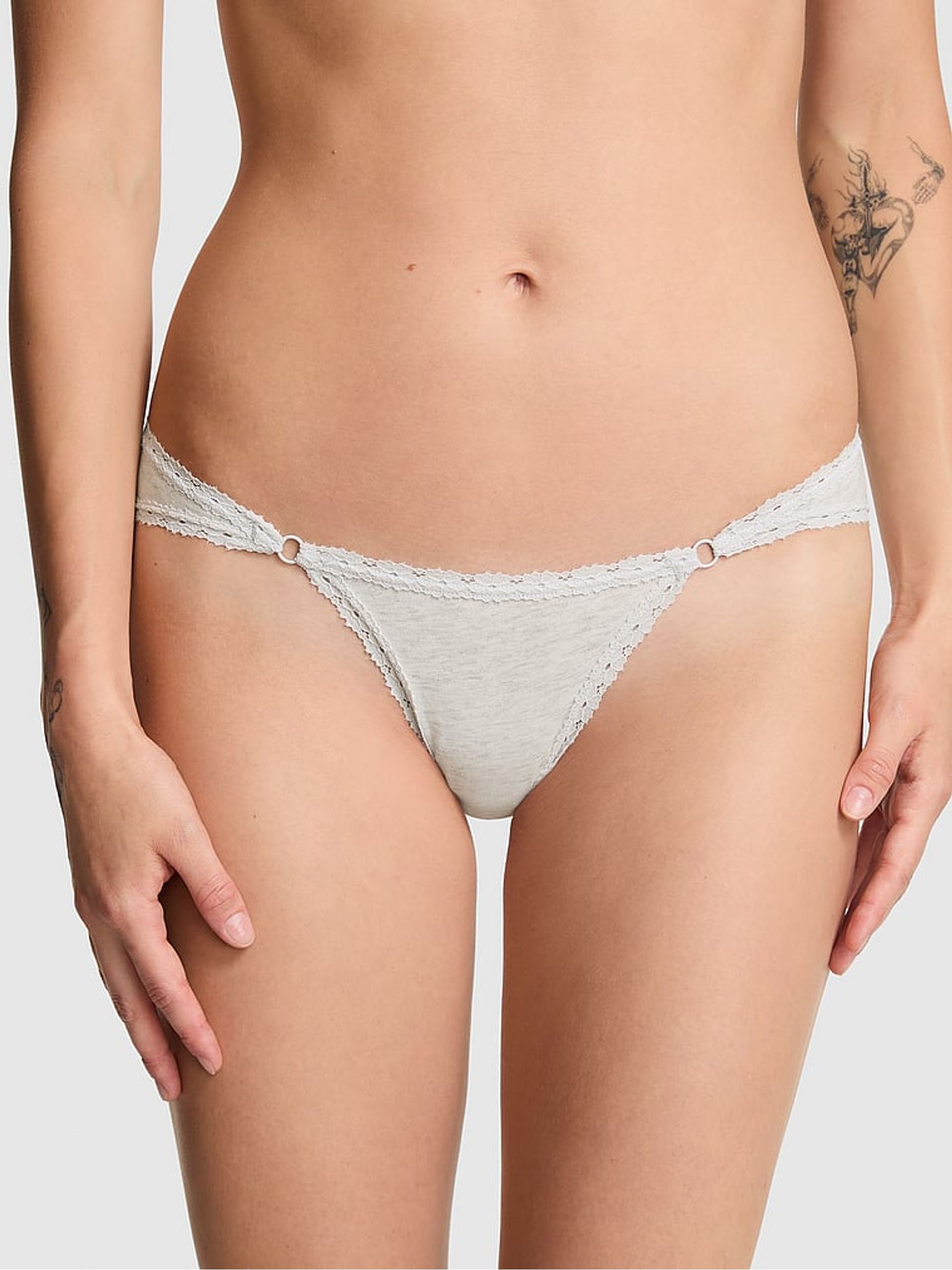 Snow White Cheeky Cotton Heather Lace Trim Knickers - Image 1 of 3