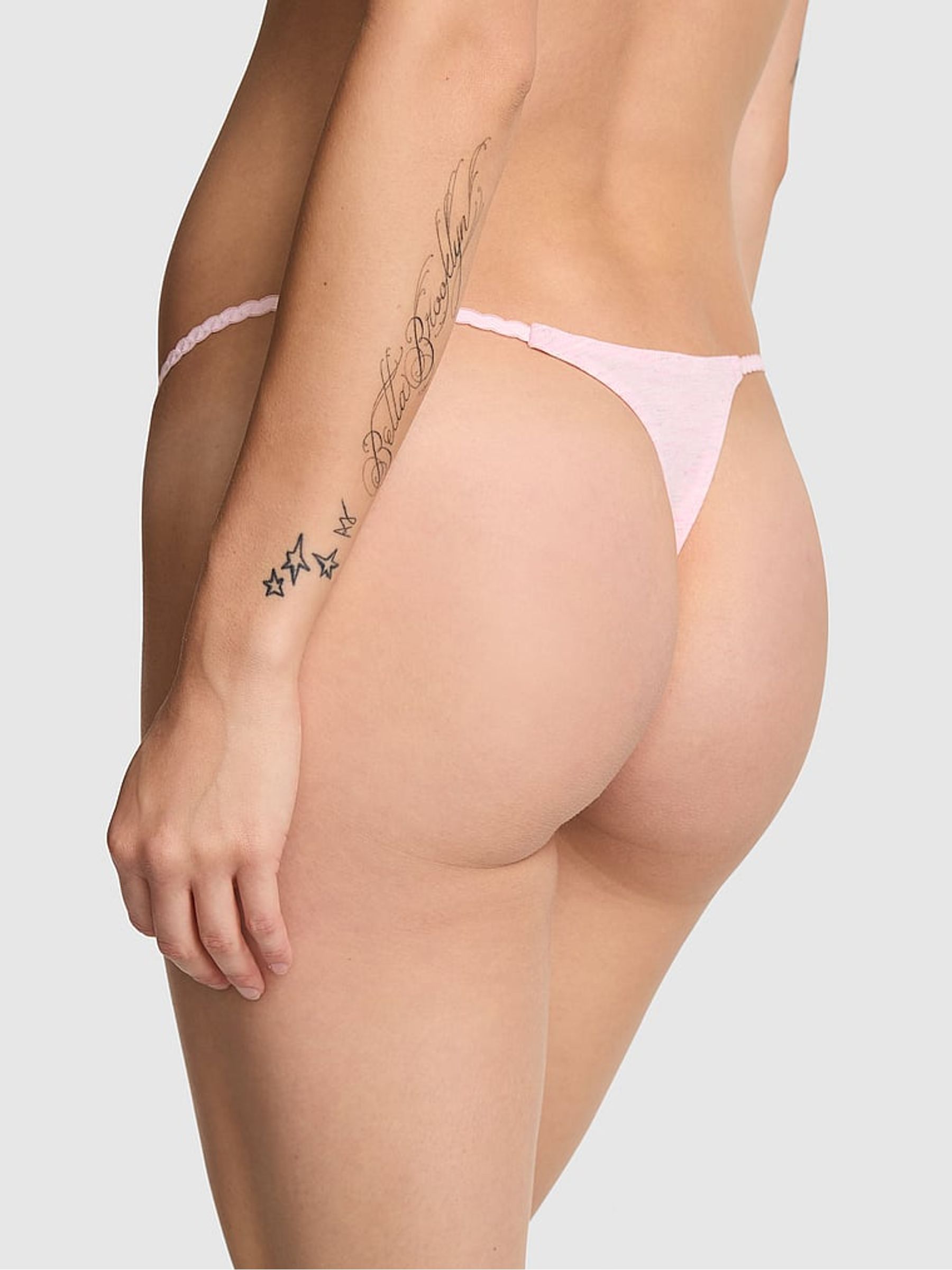 Petal Pink Mini Scoop Thong Cotton Heather Lace Trim Knickers - Image 2 of 3