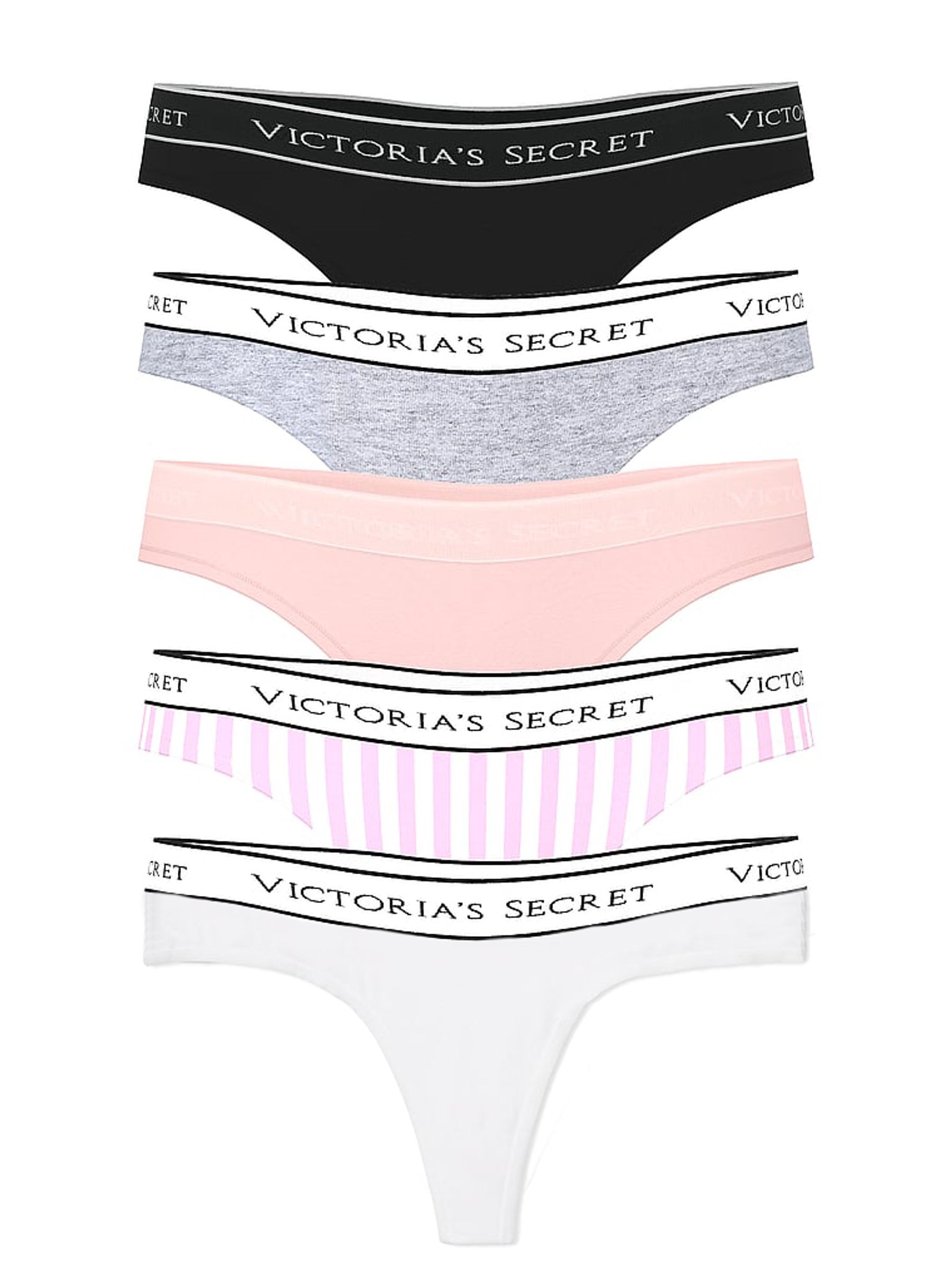 Black/Grey/Pink/White Thong Knickers 5 Pack