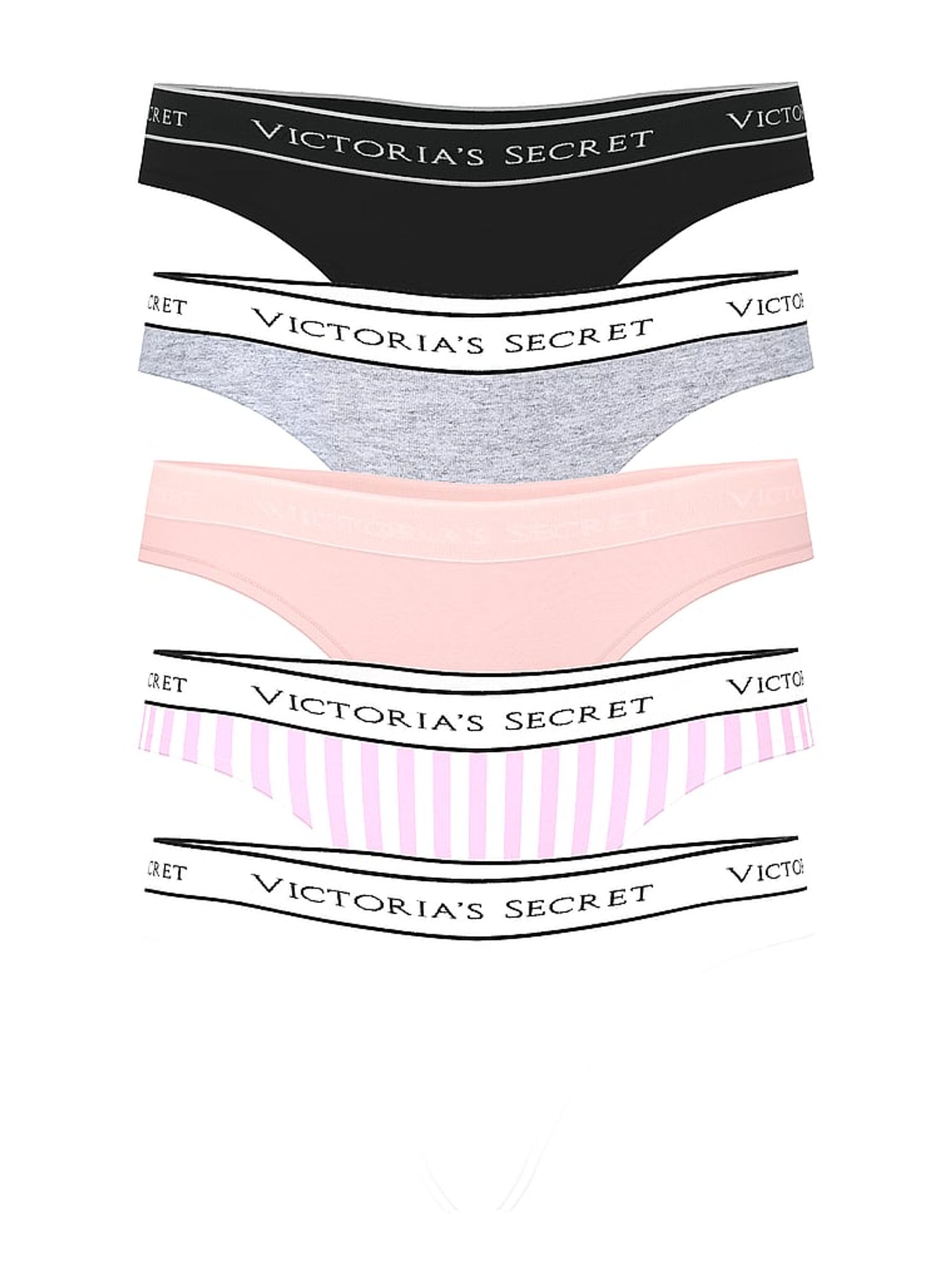 Black/Grey/Pink/White Thong Knickers 5 Pack - Image 1 of 1 Black/Grey/Pink/White Thong Knickers 5 Pack - Image 1 of 1