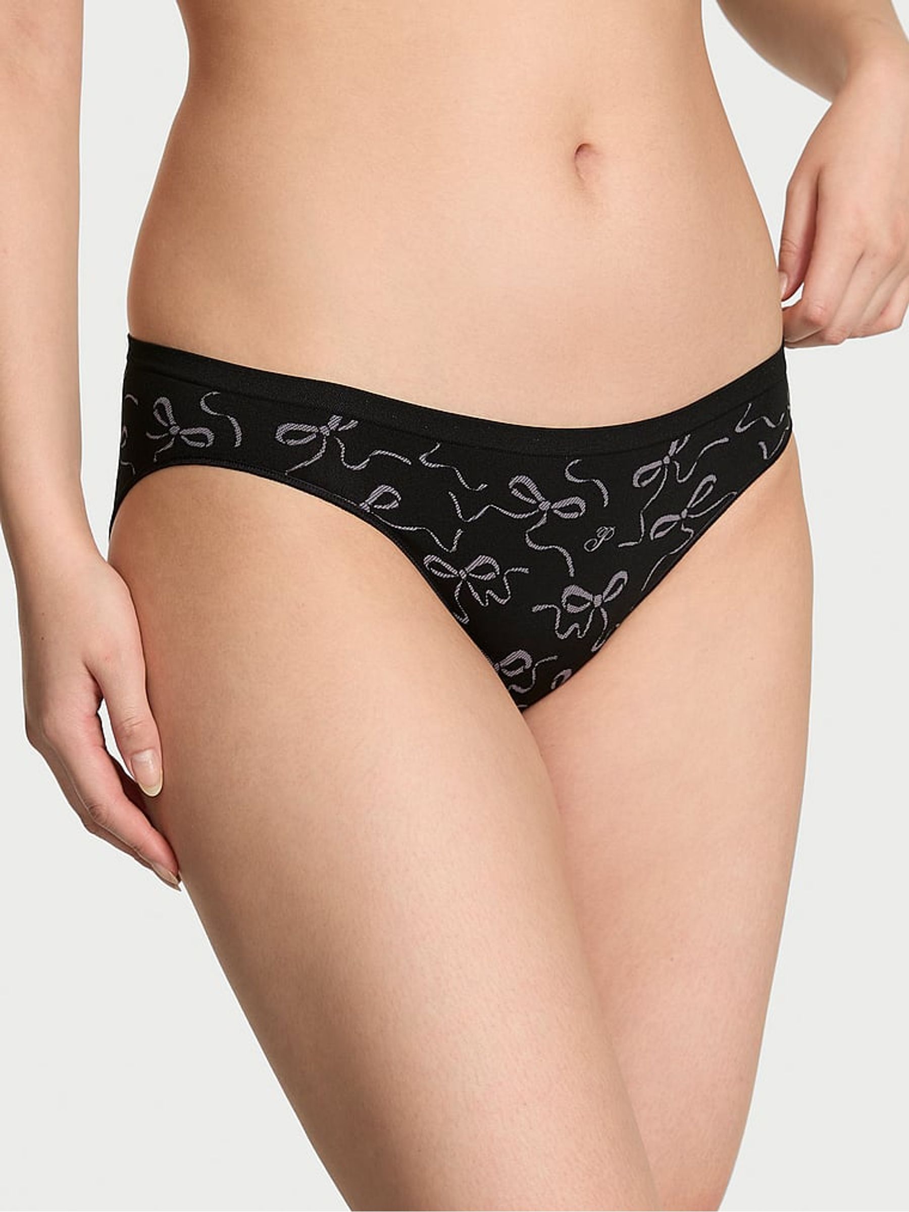 Black Bow Print Bikini Seamless Knickers - Image 1 of 2