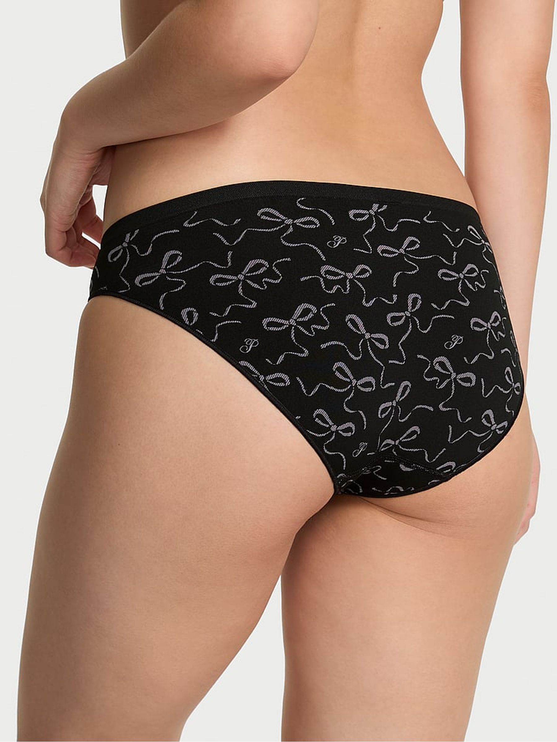 Black Bow Print Bikini Seamless Knickers - Image 2 of 2