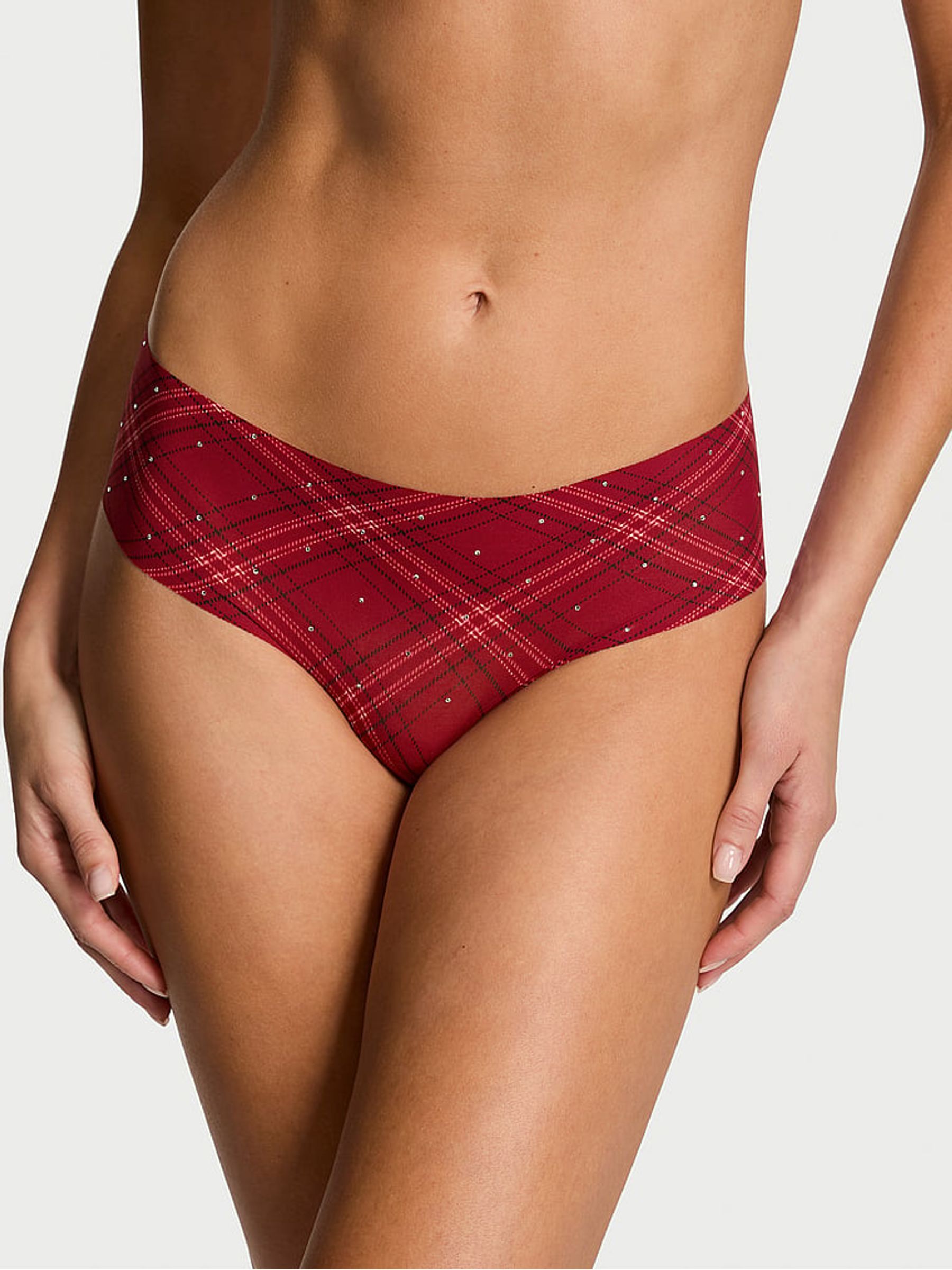 Red Lacquer Christmas Tartan Cheeky Shine Mesh Knickers - Image 1 of 2
