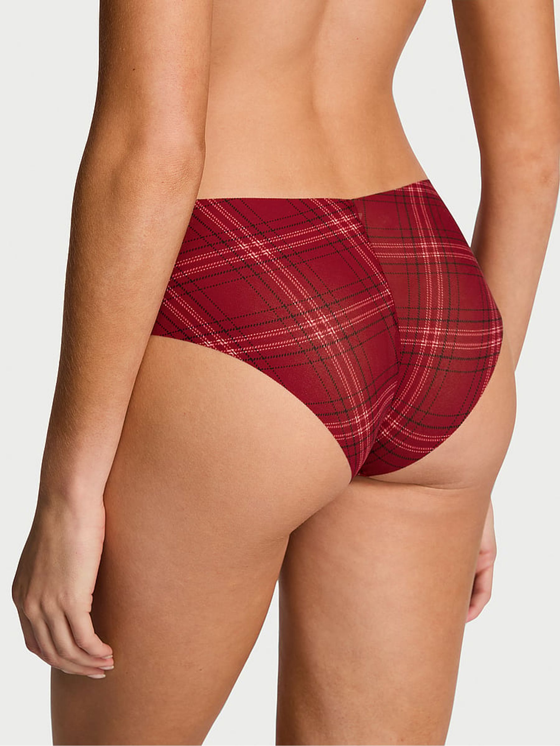 Red Lacquer Christmas Tartan Cheeky Shine Mesh Knickers - Image 2 of 2