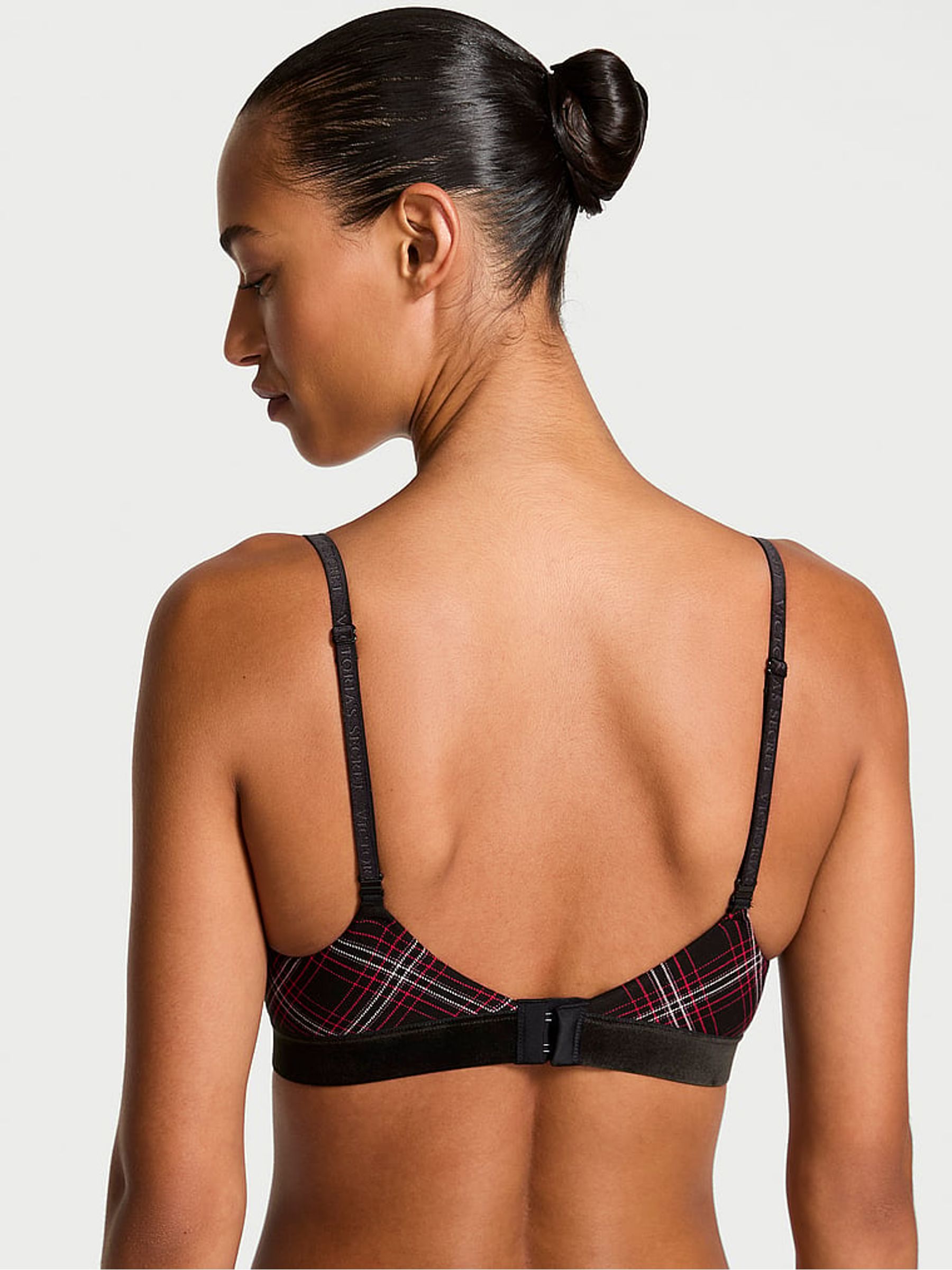 Black Tartan Lightly Lined Full Cup Logo Shine Patch Velvet Bra - Image 2 of 2