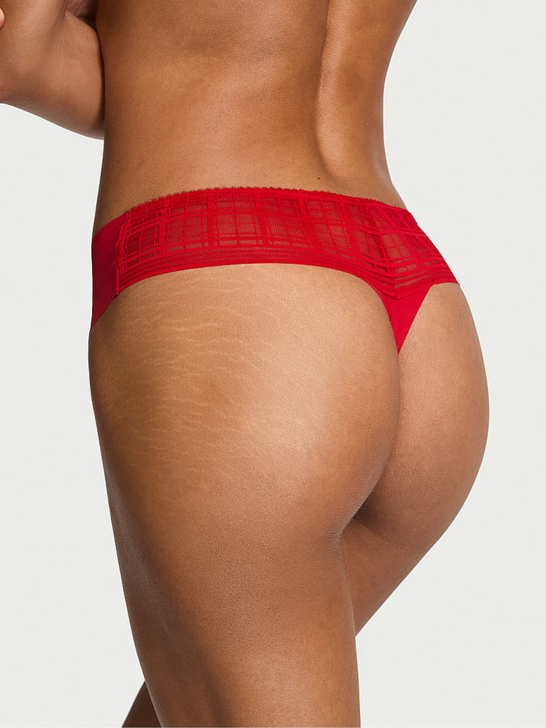 Lipstick Red Thong Tartan Mesh Knickers - Image 2 of 2