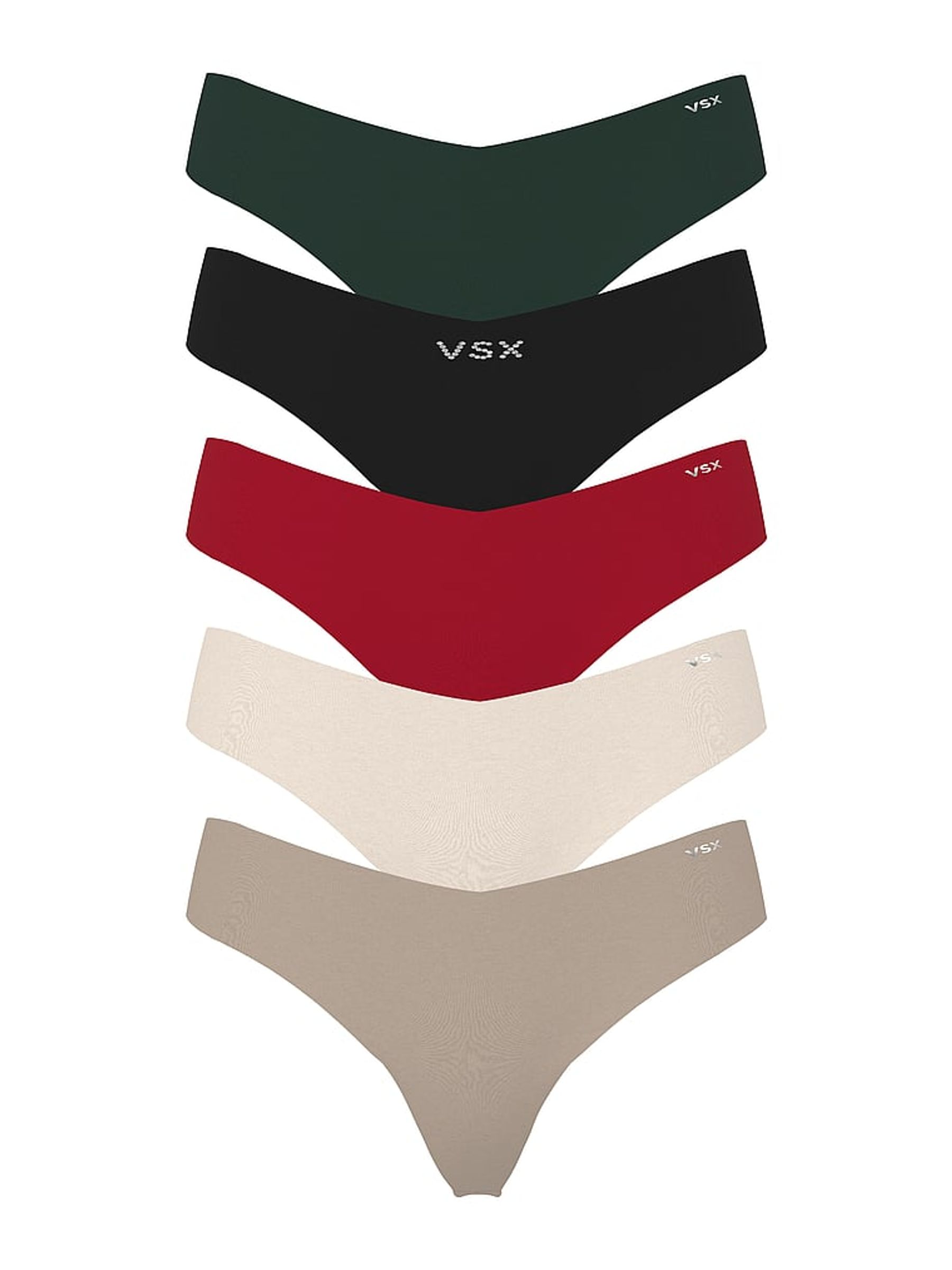 Green/Black/Red/Nude Thong VSX Knickers 5 Pack - Image 1 of 1