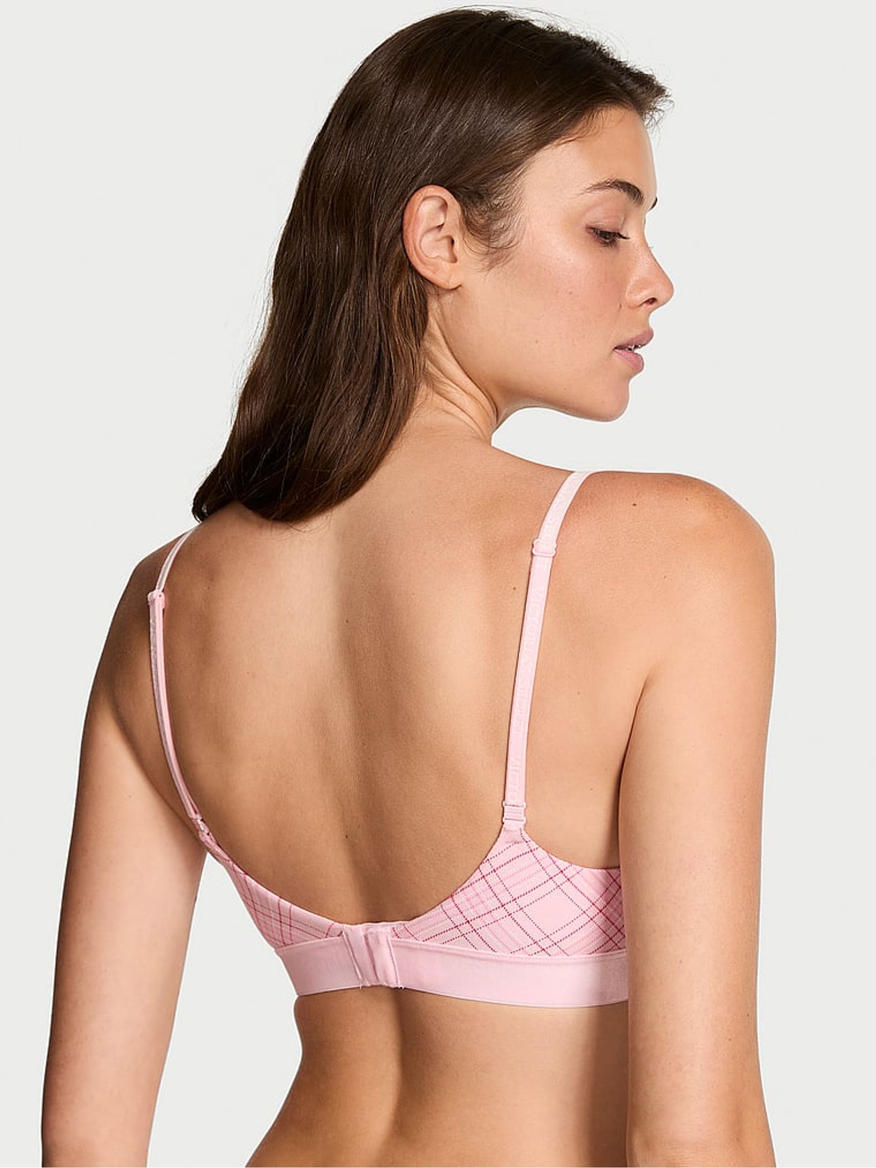 Pink Tartan Full Cup Push Up Logo Shine Patch Velvet Bra - Image 2 of 3