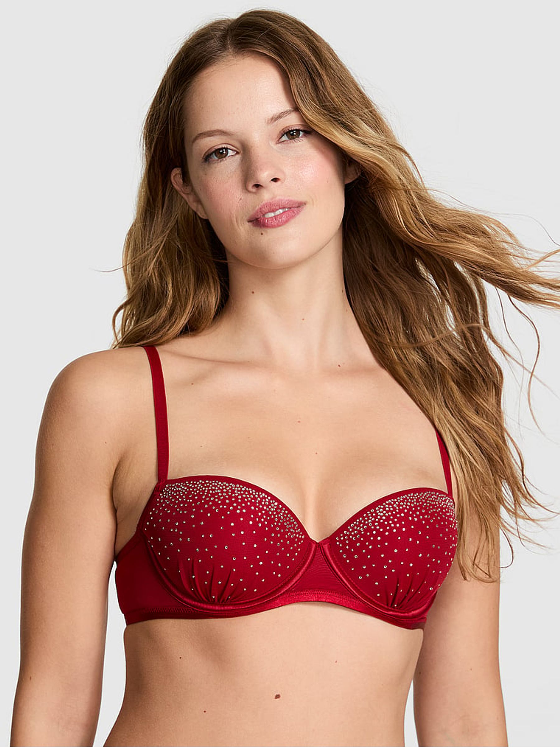 Red Lacquer Balcony Mesh Diamonte Bra - Image 1 of 3